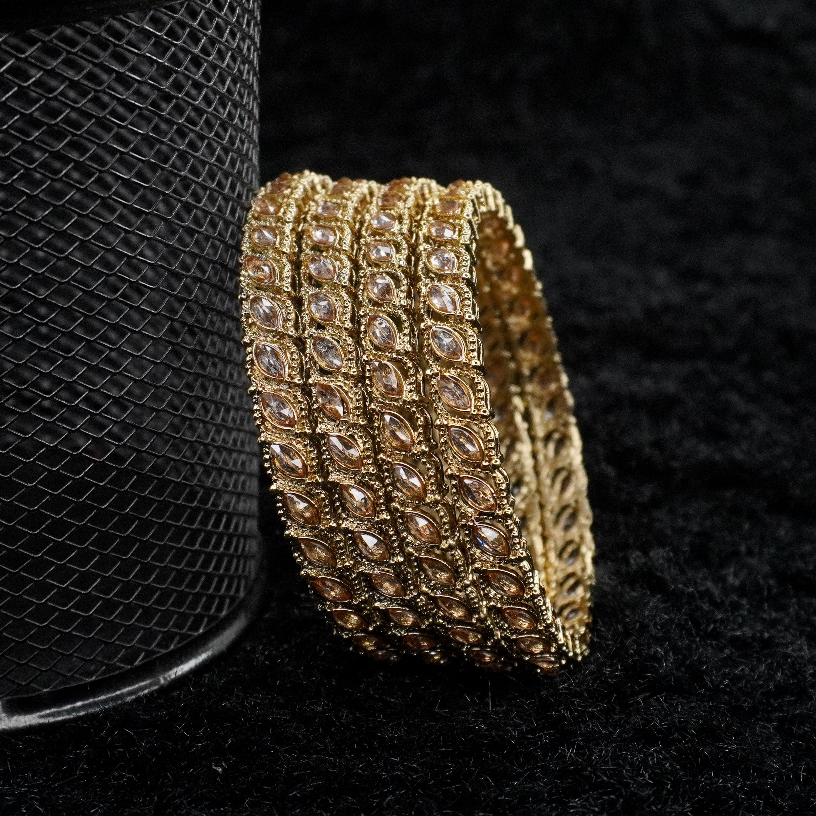 Indian Gold Plated CZ Marquise Bangle Set | Bridal Wedding Ethnic Jewelry for Women