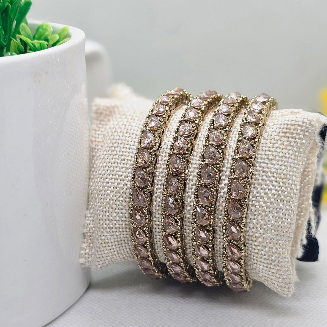 Antique Gold Tone American Diamond Bangles Set of 4 for Women – Traditional Wedding Party Wear Jewelry