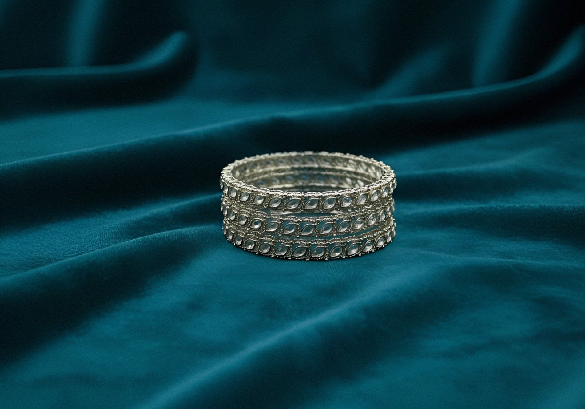 Traditional Silver Tone AD Bangles Set for Women – Bridal Wedding Party Wear Indian Kangan Churi