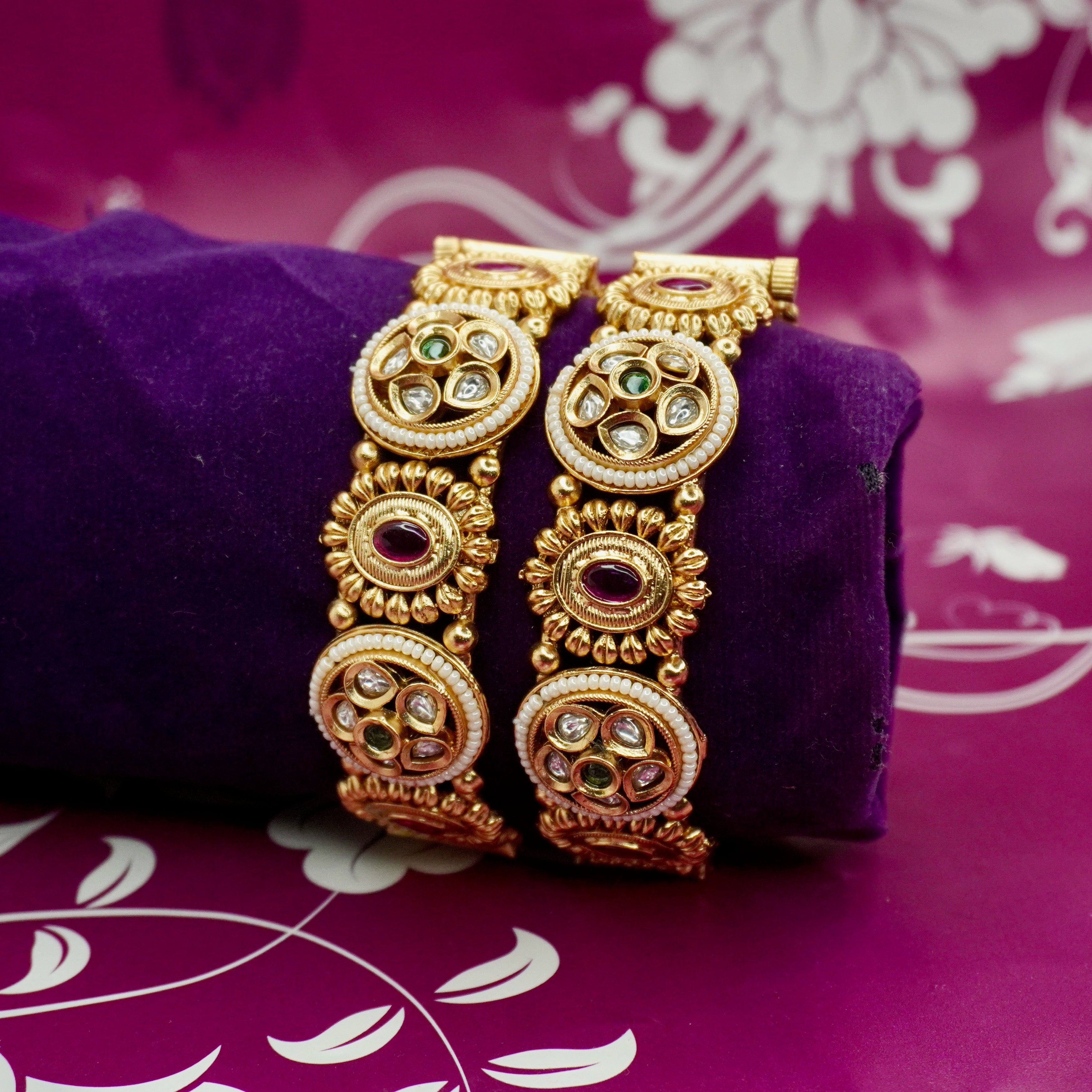 Premium Gold Plated Kundan Pearl Openable Kangan Bangles Pair for Women Wedding Bridal Ethnic Wear
