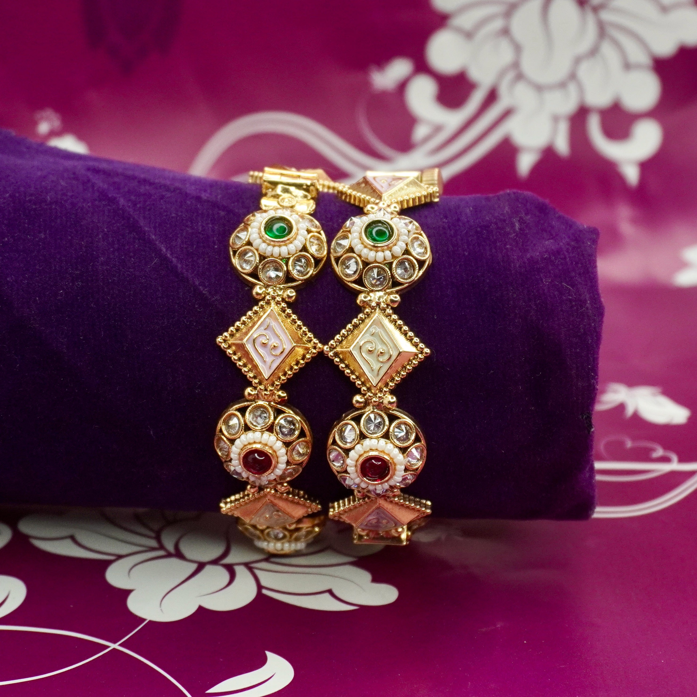 Latest Gold Plated Traditional Kundan Pearl Bangles Pair for Women Bridal Ethnic Designer Kangan