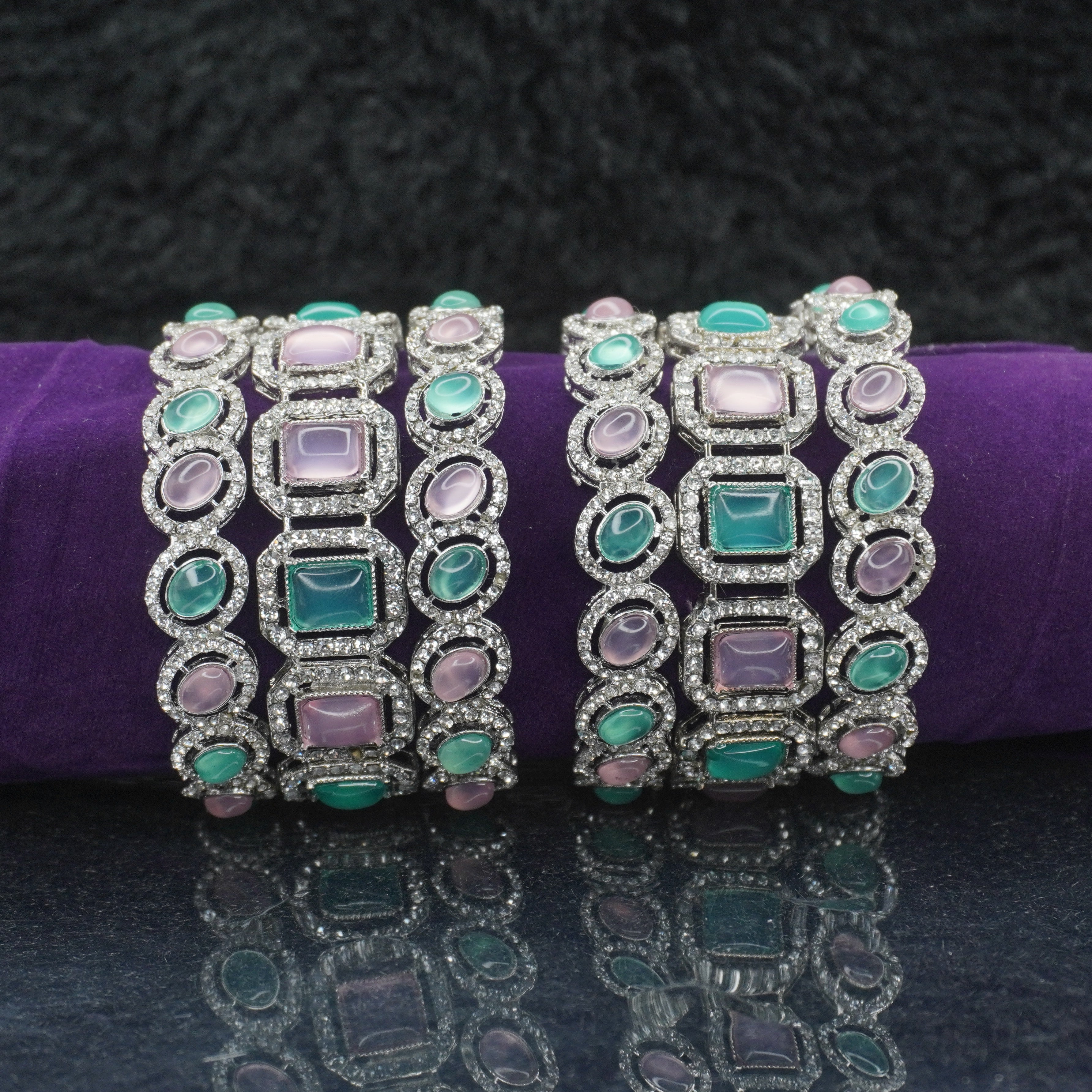 Luxury Mint Green Pink AD Bangles Pair | Trending Designer Party Wear for Women