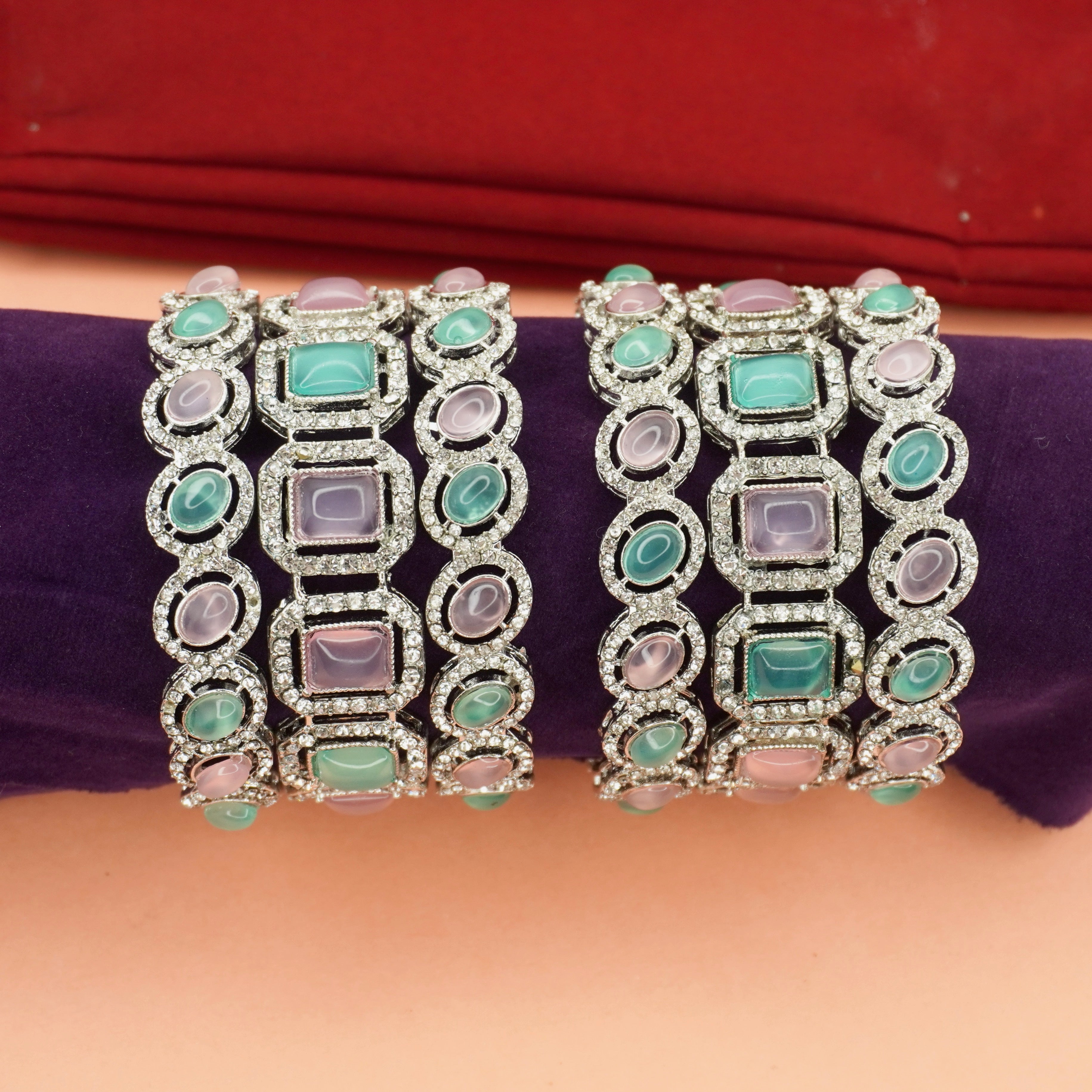 Luxury Mint Green Pink AD Bangles Pair | Trending Designer Party Wear for Women