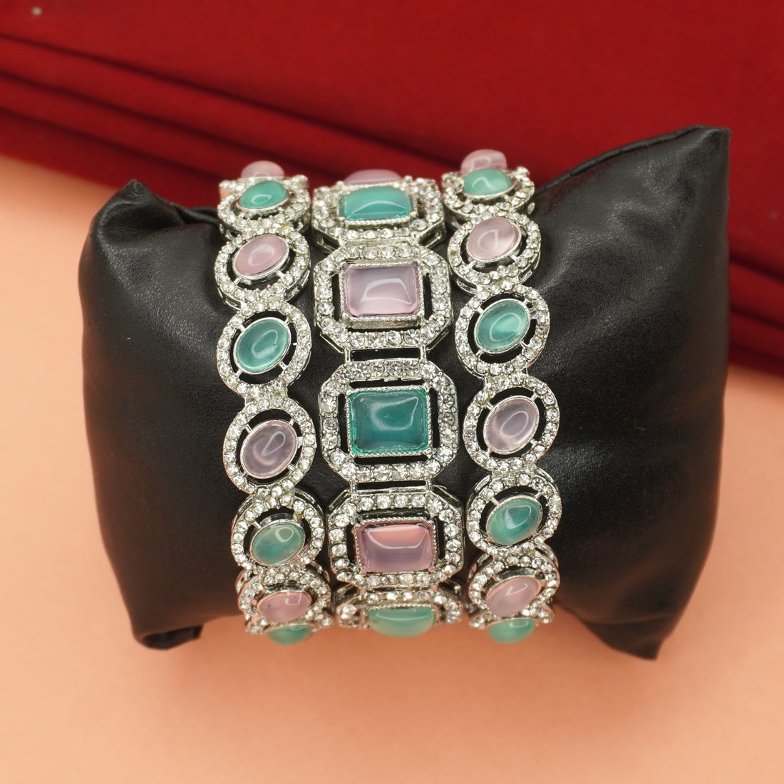 Luxury Mint Green Pink AD Bangles Pair | Trending Designer Party Wear for Women