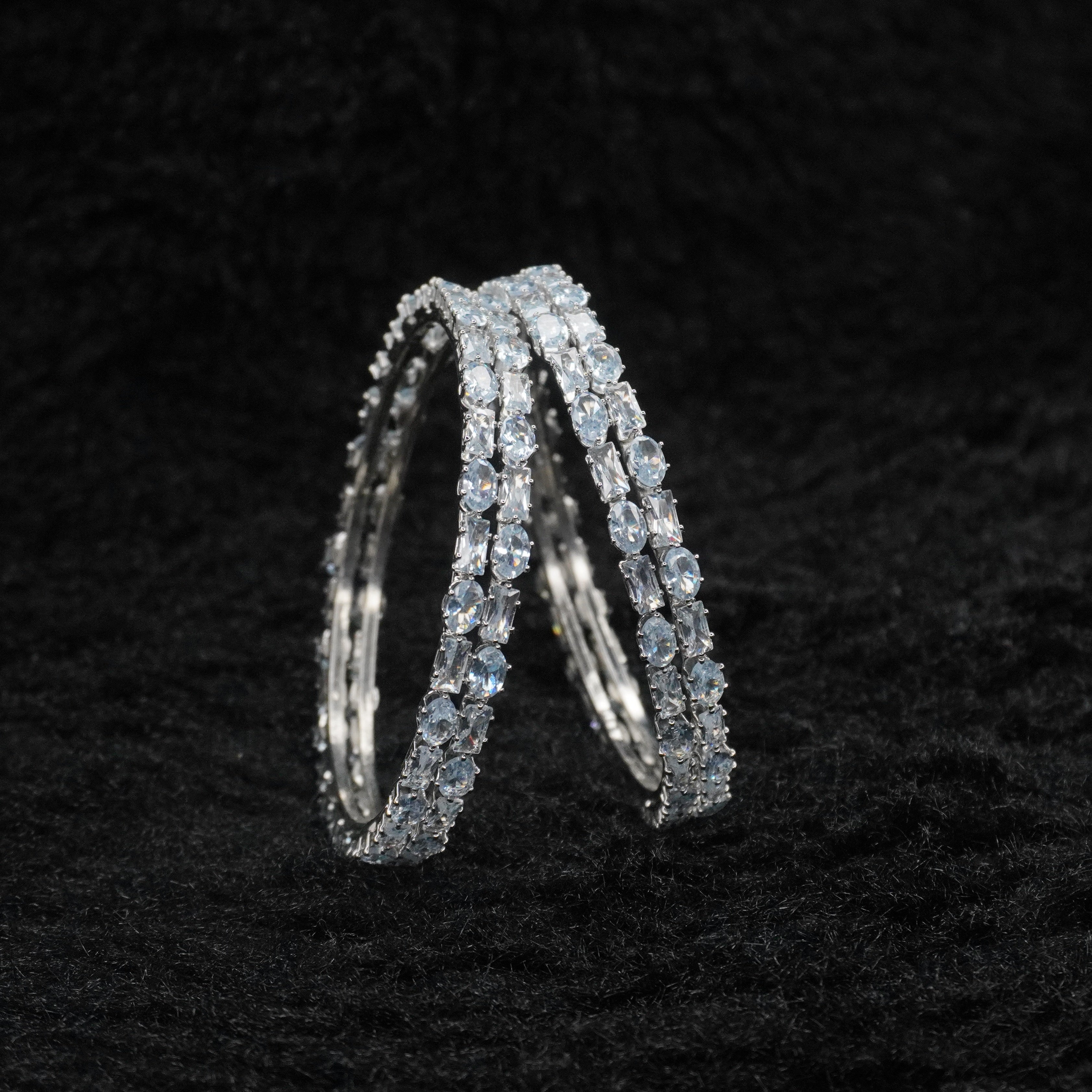 Latest AD Diamond Bangles Pair for Women Rhodium Plated Stylish Party Wear Kangan