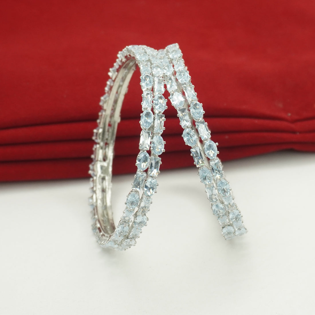 Latest AD Diamond Bangles Pair for Women Rhodium Plated Stylish Party Wear Kangan