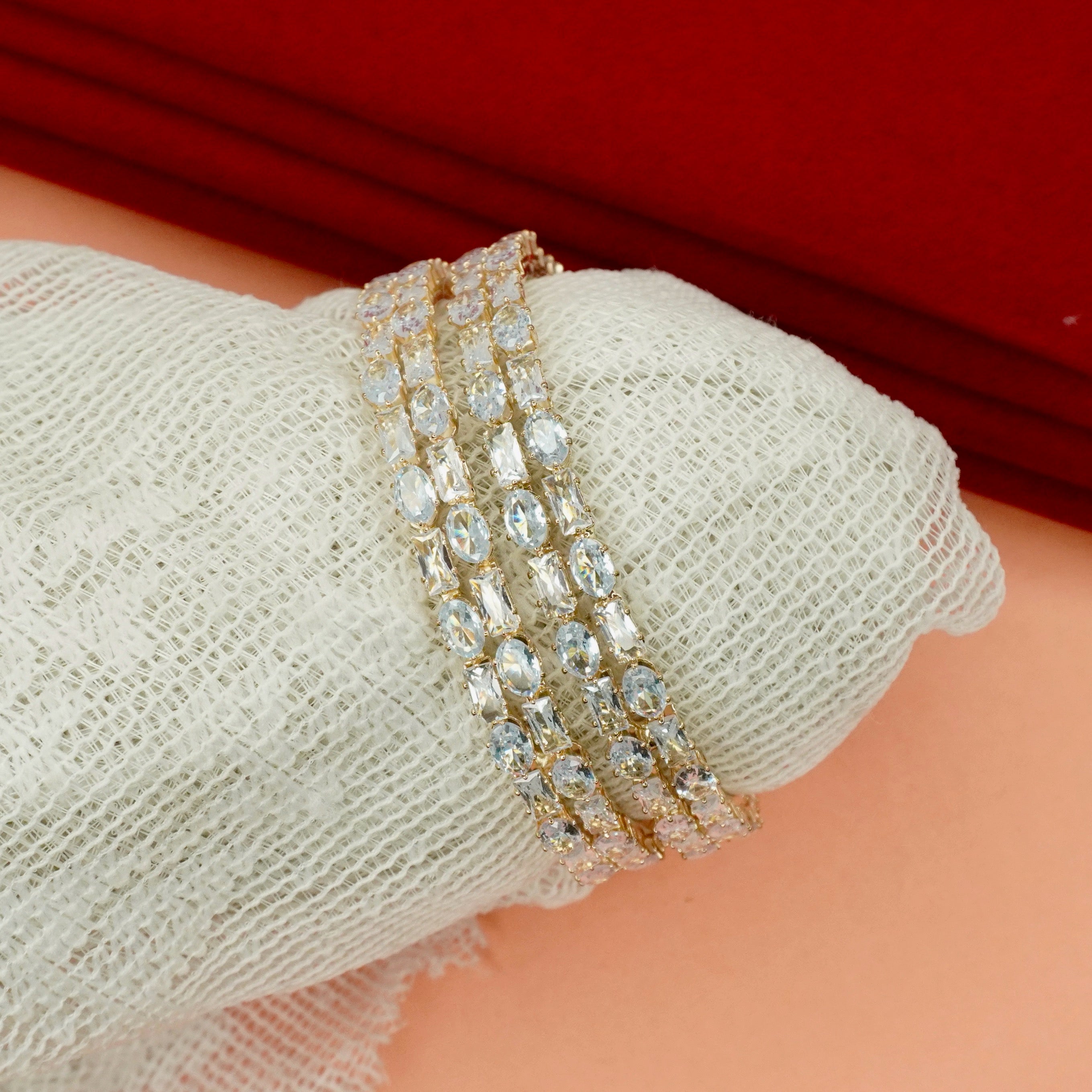 Bridal Gold Plated American Diamond Kangan Bangles Pair for Women Wedding Reception Ethnic Jewelry