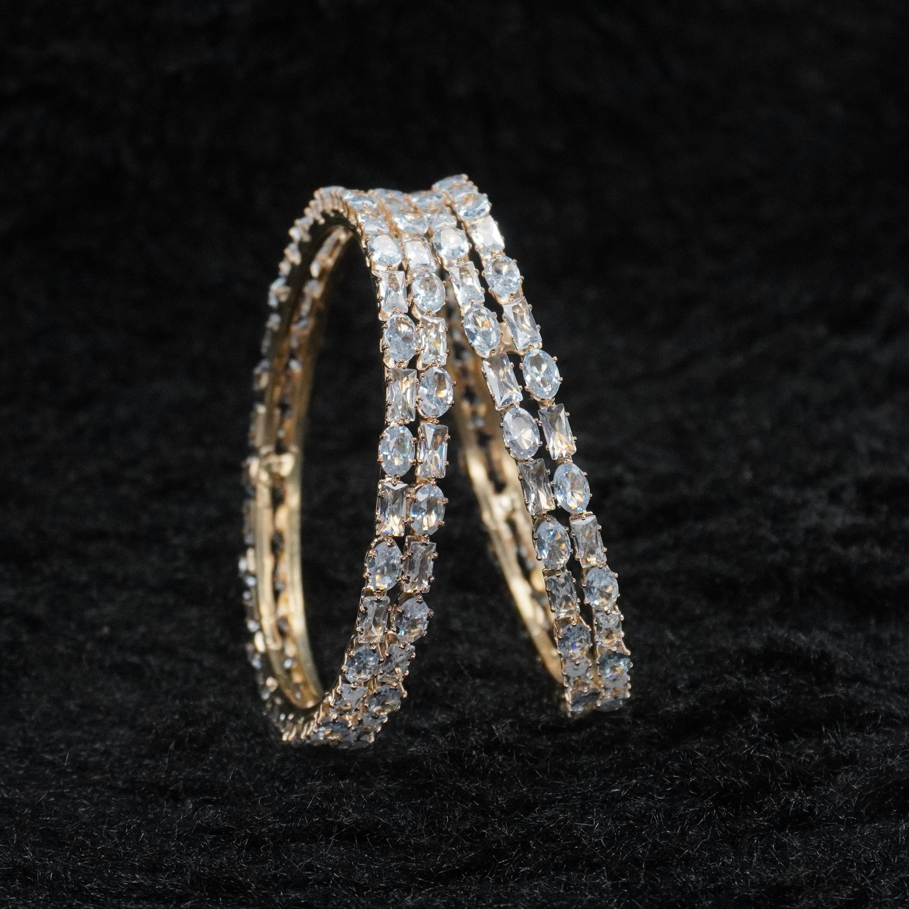 Bridal Gold Plated American Diamond Kangan Bangles Pair for Women Wedding Reception Ethnic Jewelry