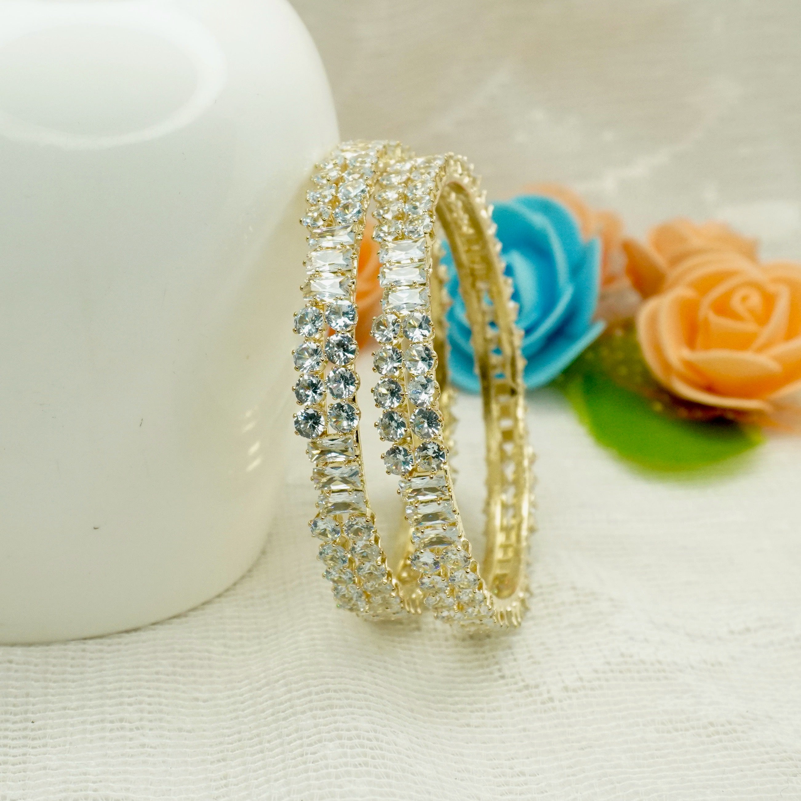 Luxury Gold AD Diamond Bangles for Women | Trending Bridal Party Wear Jewelry