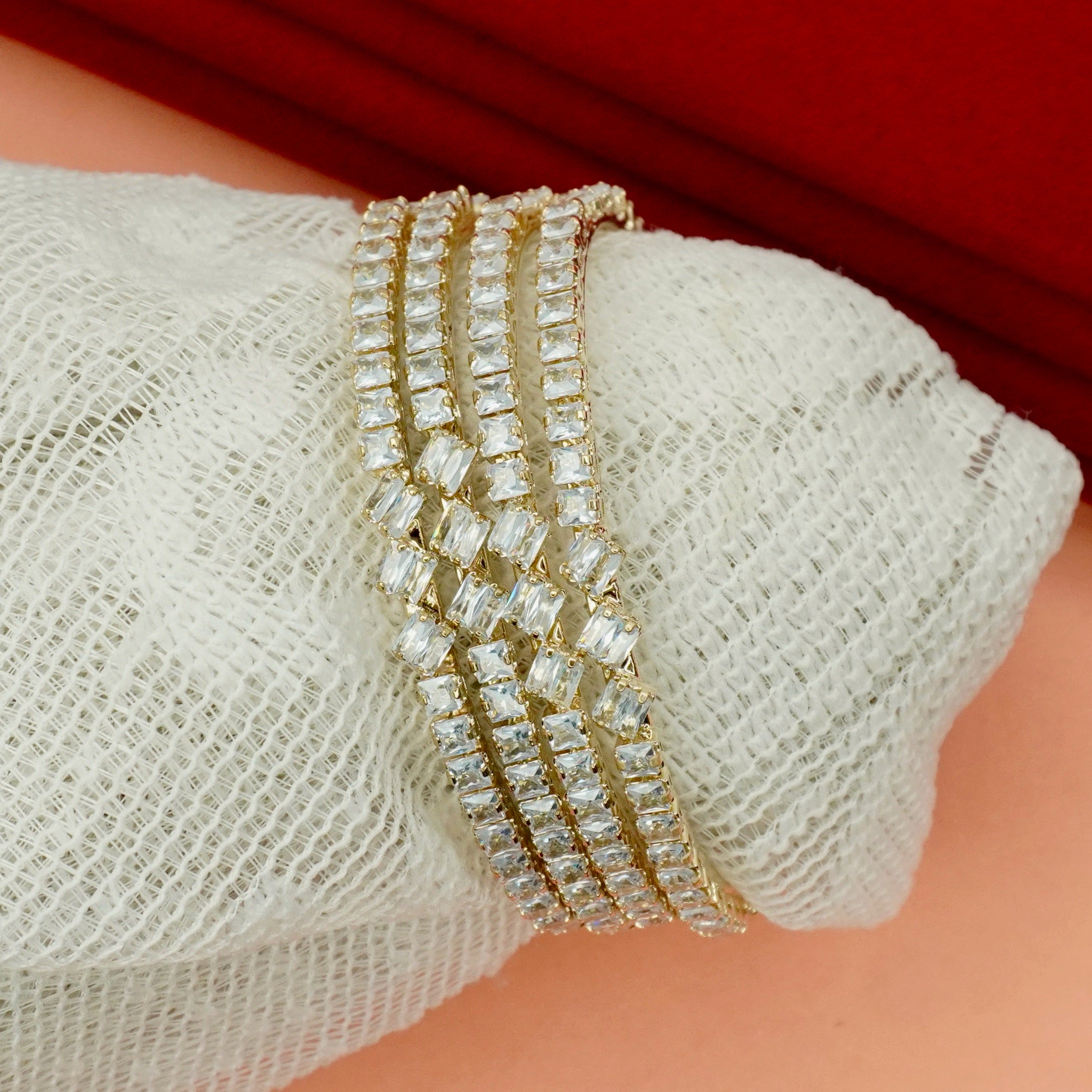 Premium Bridal Gold Plated American Diamond Baguette Kangan Bangles Pair for Wedding