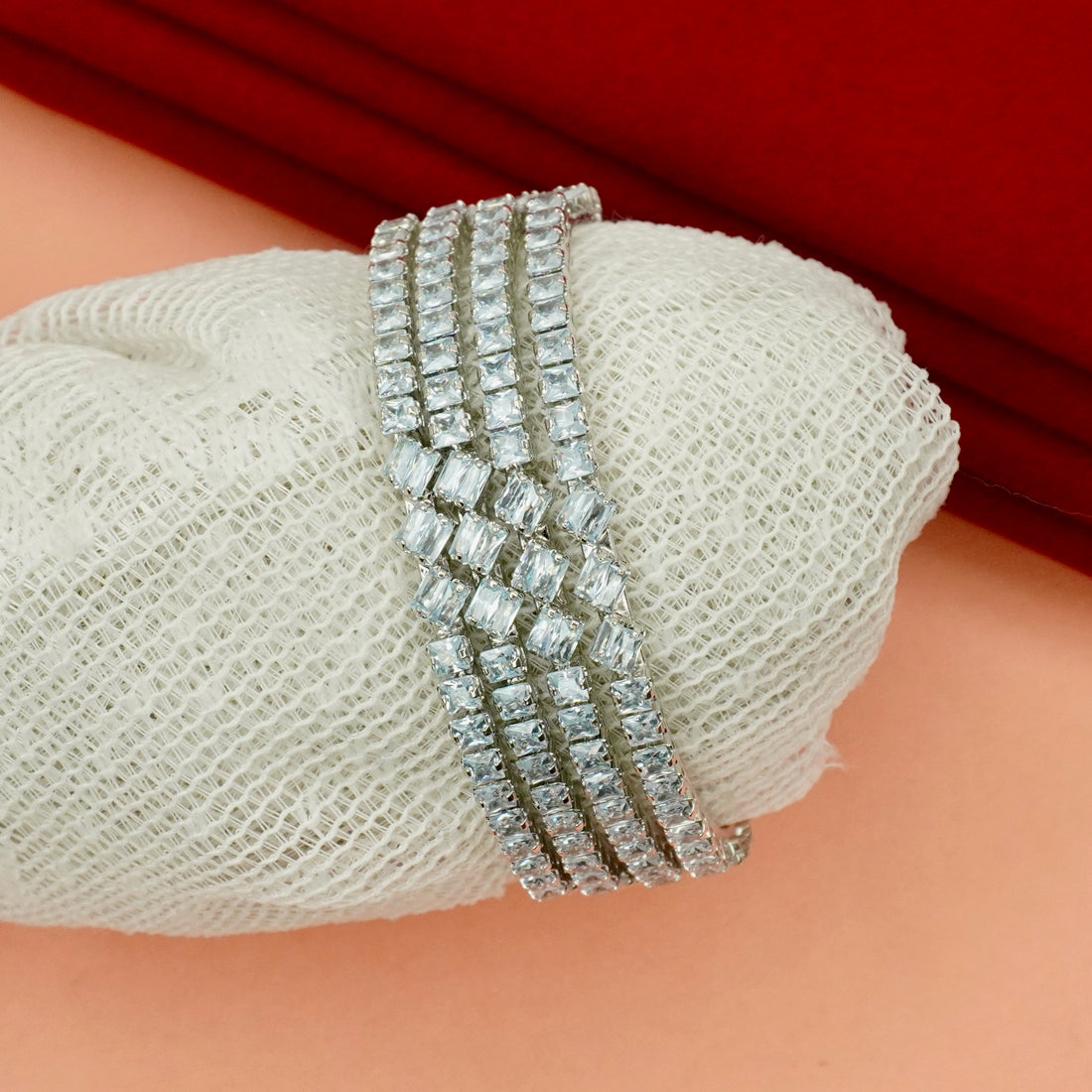Handcrafted Rodium CZ Crystal Bangle Set for Women Indian Bridal Wedding Jewelry Gift