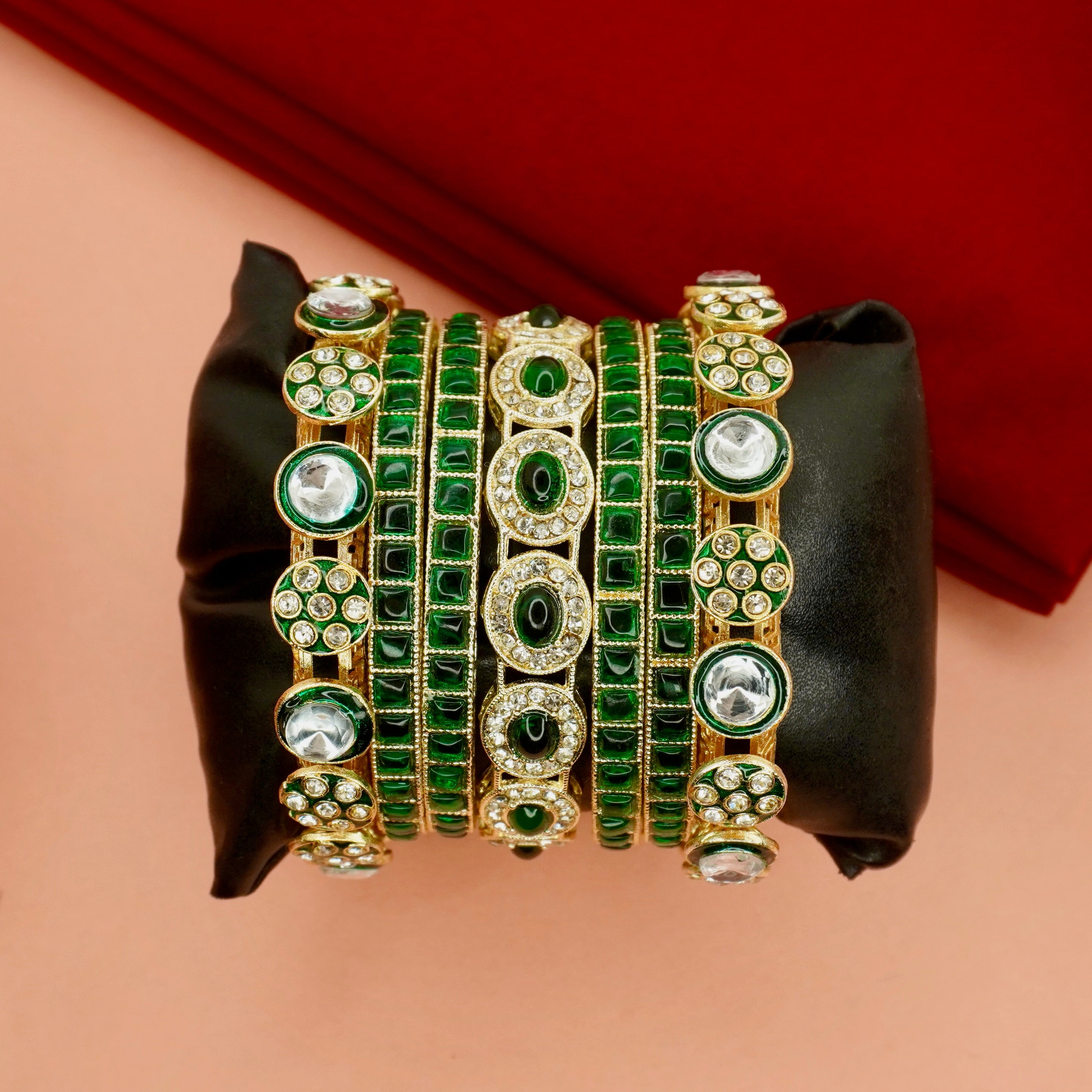 Designer Green Kundan Bridal Chooda Set Gold Plated Bangles for Women Wedding Party Wear