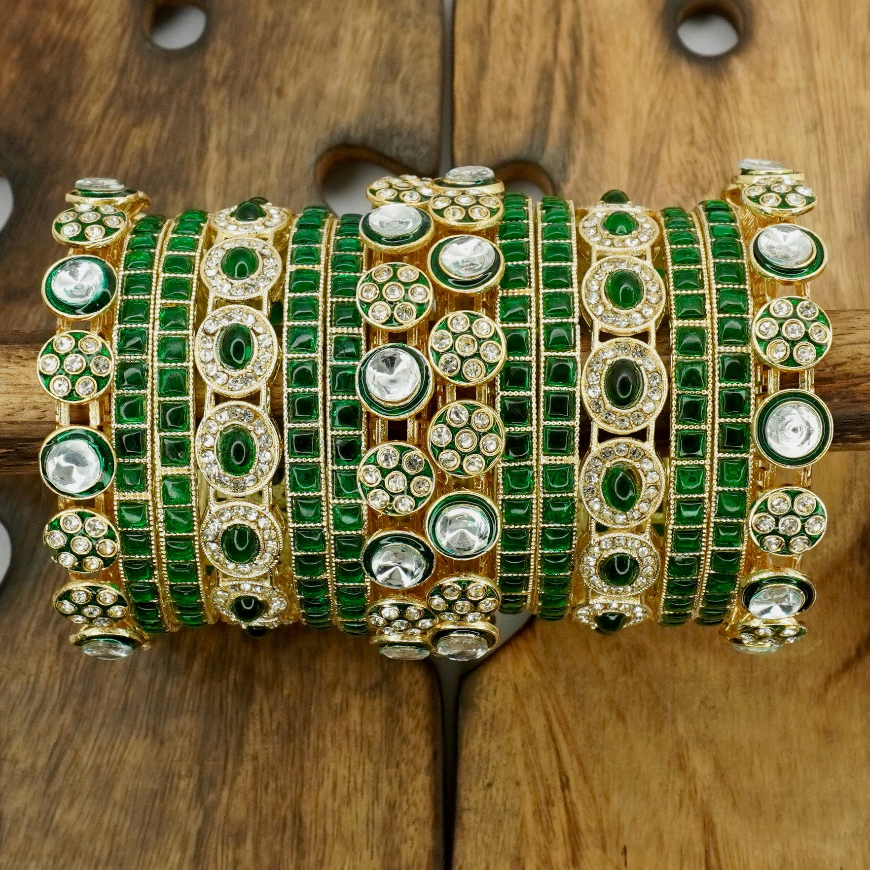 Designer Green Kundan Bridal Chooda Set Gold Plated Bangles for Women Wedding Party Wear