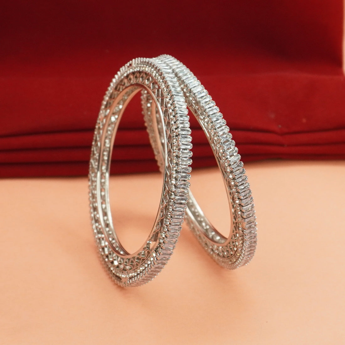 Premium Silver Plated AD Stone Designer Bangles Pair for Women Wedding Party Wear Traditional Jewellery