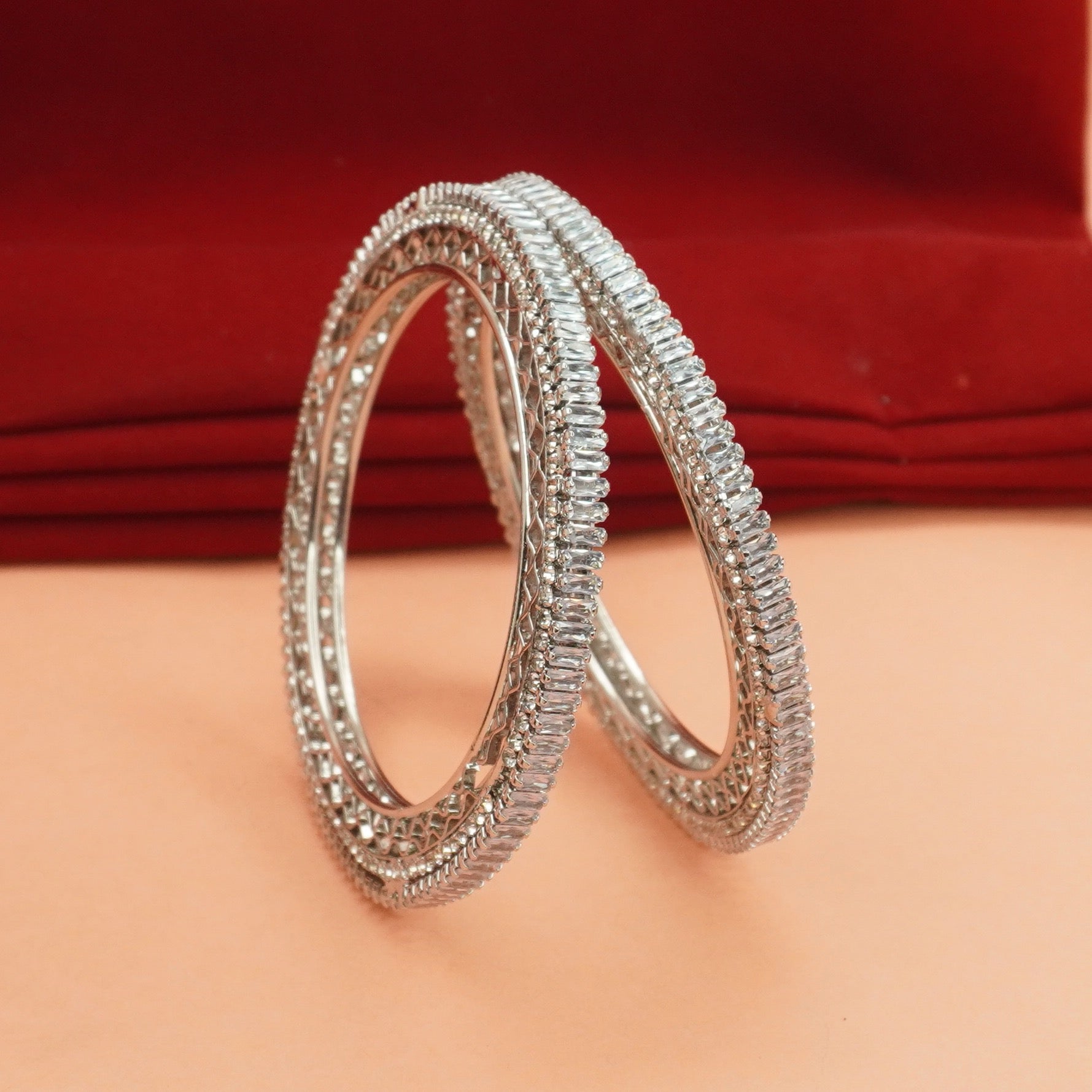 Premium Silver Plated AD Stone Designer Bangles Pair for Women Wedding Party Wear Traditional Jewellery