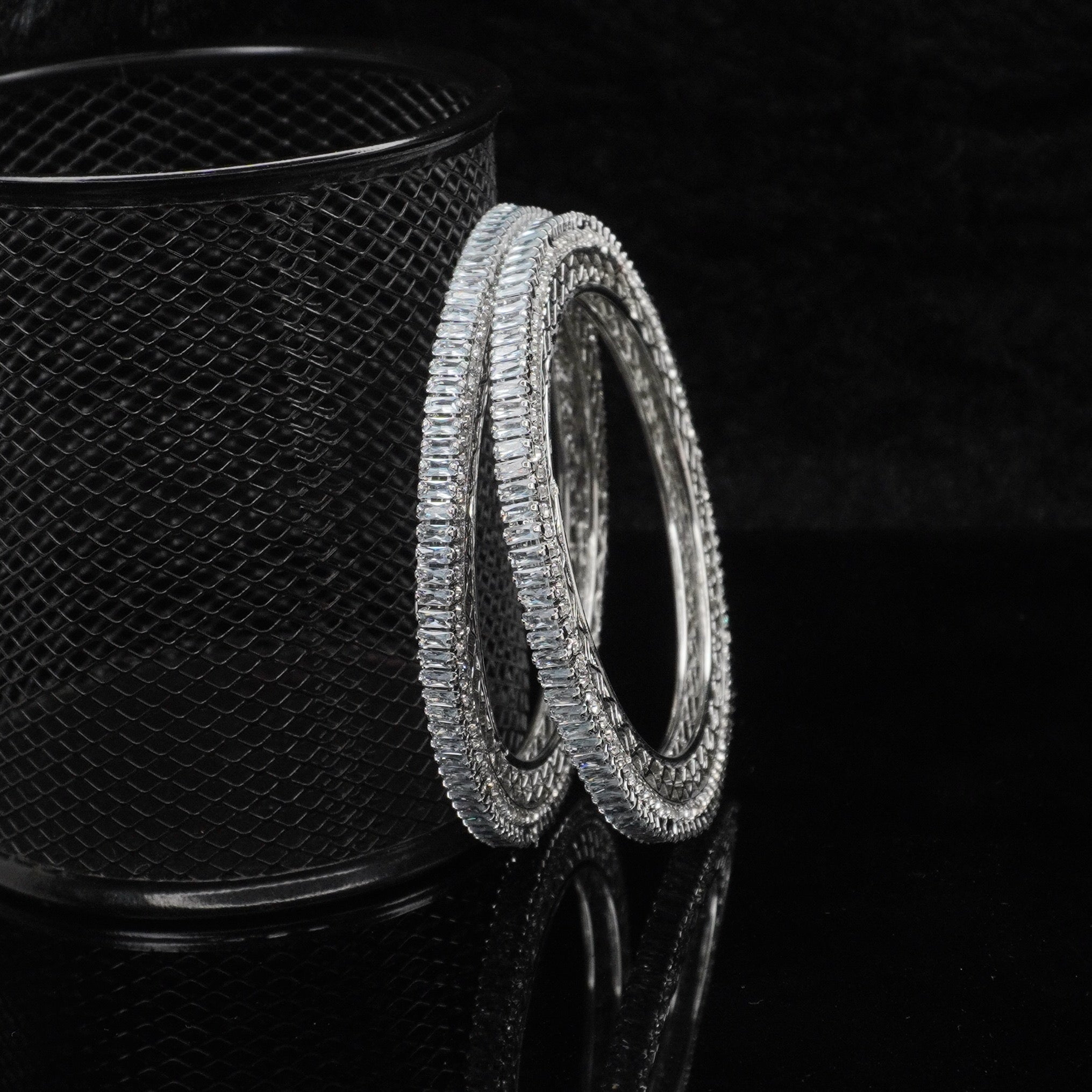 Premium Silver Plated AD Stone Designer Bangles Pair for Women Wedding Party Wear Traditional Jewellery