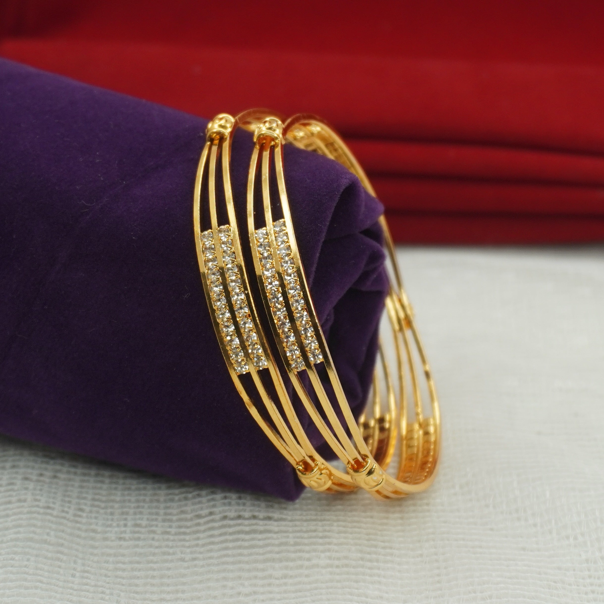 Premium Gold Plated CZ Stone Bangles Pair for Women | Elegant Party Wear Indian Kangan