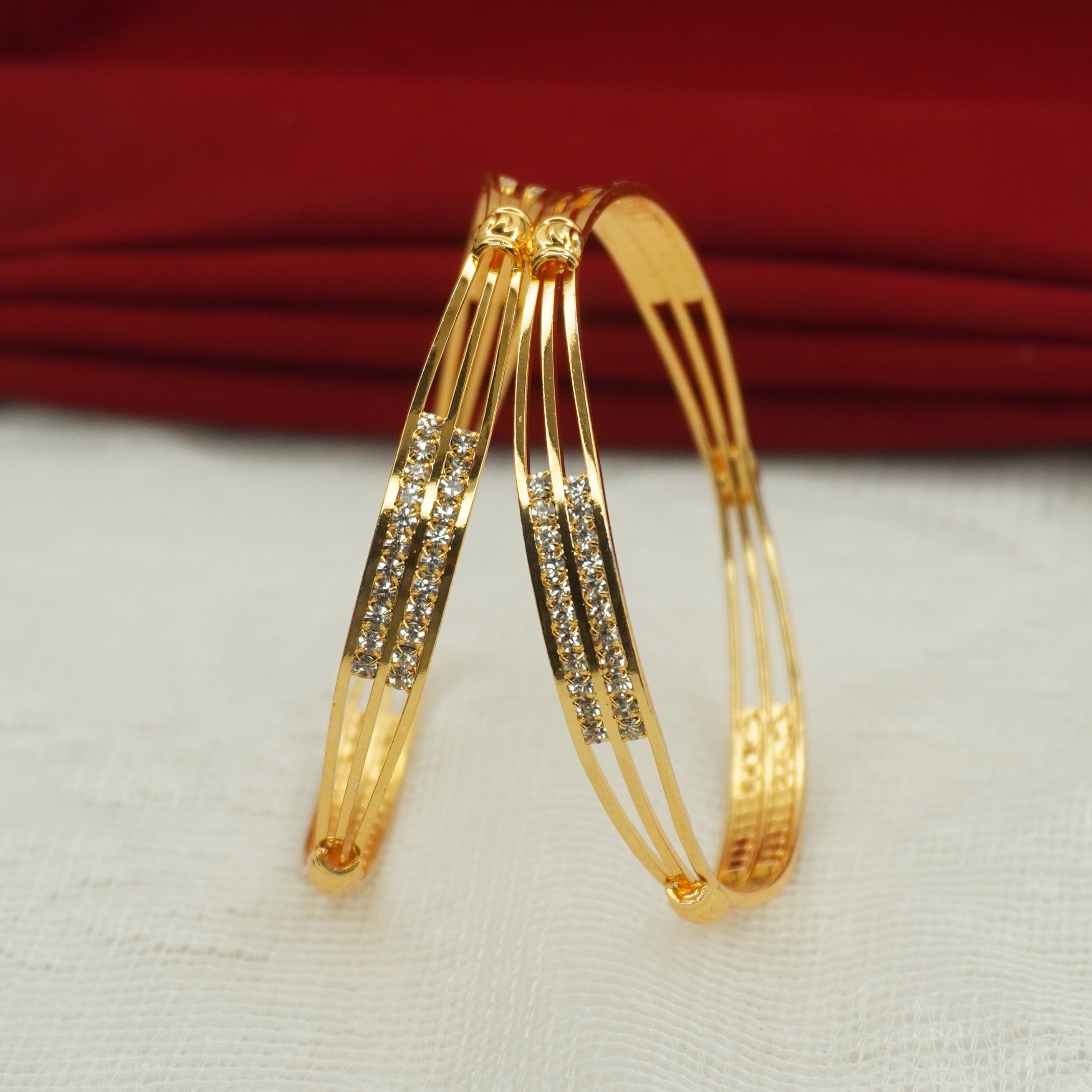 Premium Gold Plated CZ Stone Bangles Pair for Women | Elegant Party Wear Indian Kangan