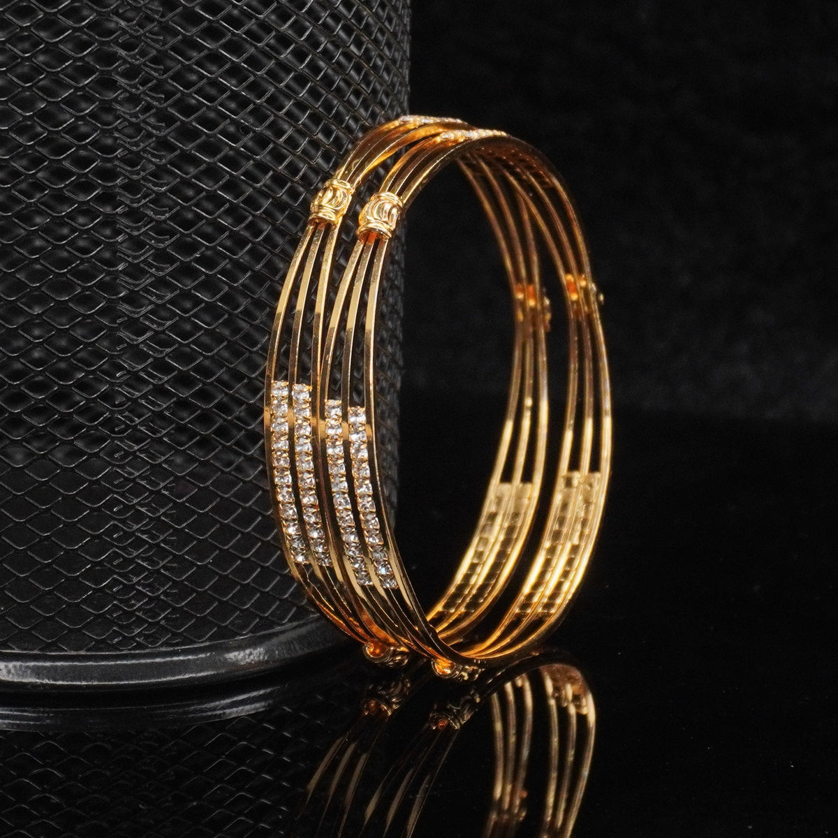 Gold Plated Multi-Line Stone Studded Bangles – Set of 2 | Elegant Daily & Party Wear Bangles for Women