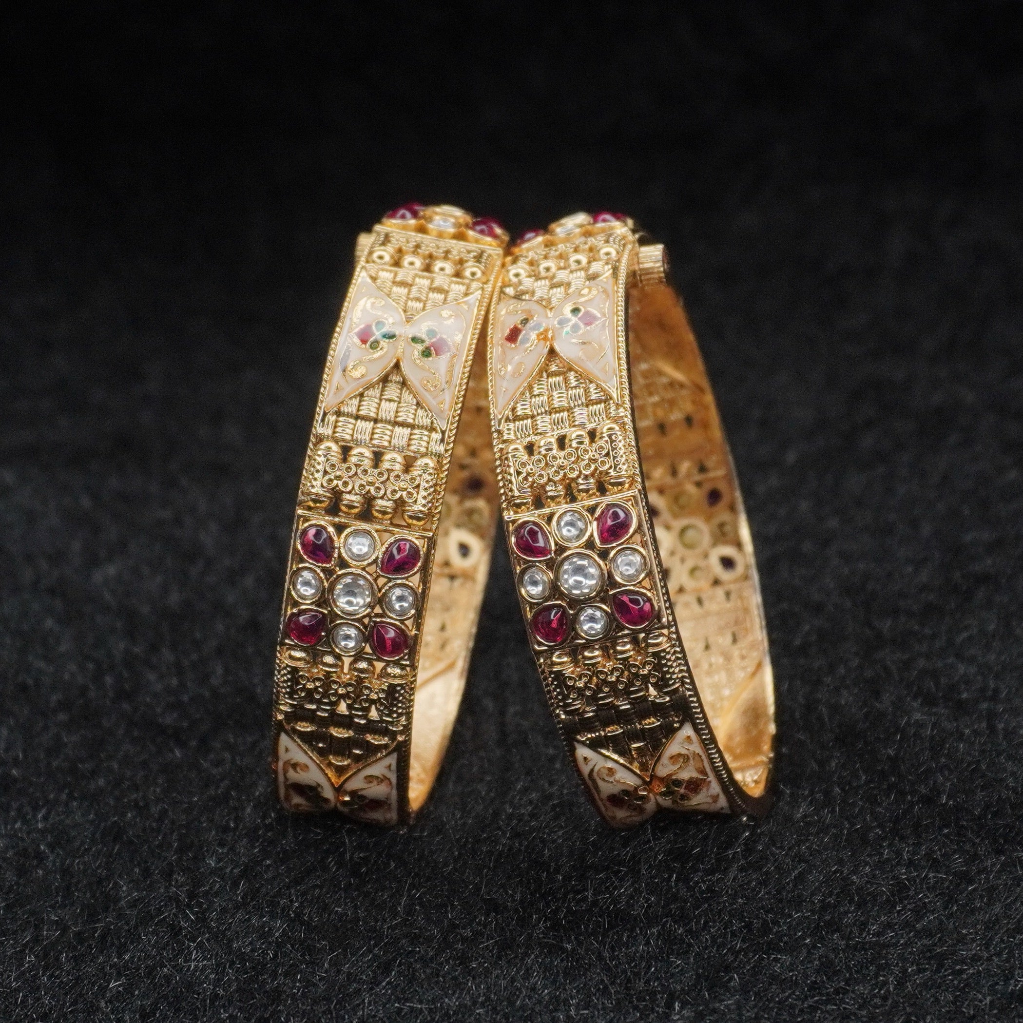 Luxury Designer Gold Plated Bridal Kundan Bangles Pair for Women Festive Ethnic Jewellery