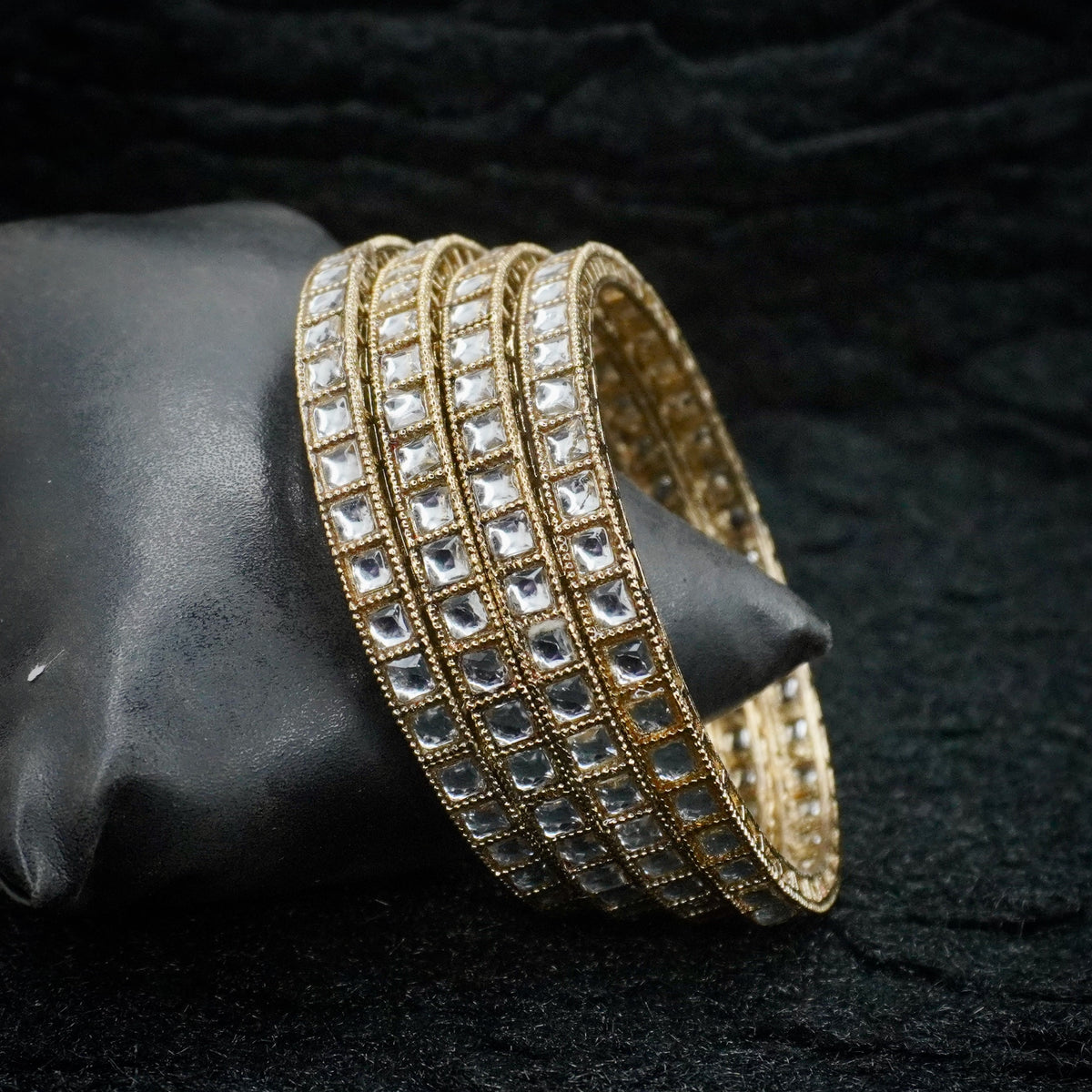 Mehndi-Plated White Kundan Bangles Set of 4 – Square Stone Antique Traditional Wear