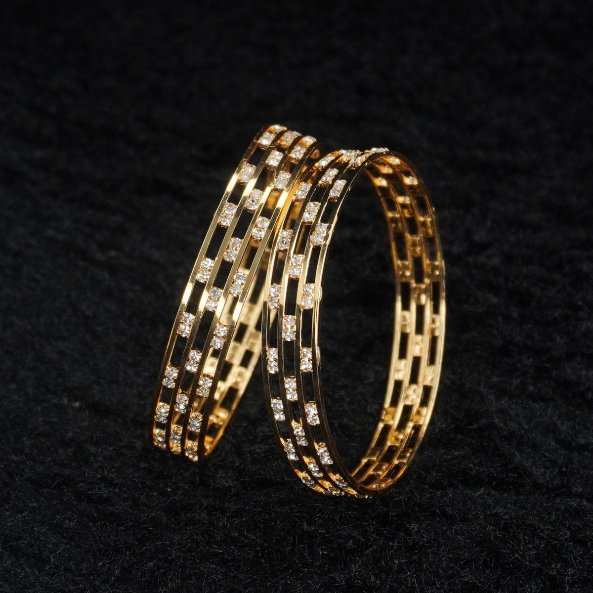 Gold-Plated Openwork Bangles Set of 2 with White AD Stones – Lightweight Daily & Party Wear