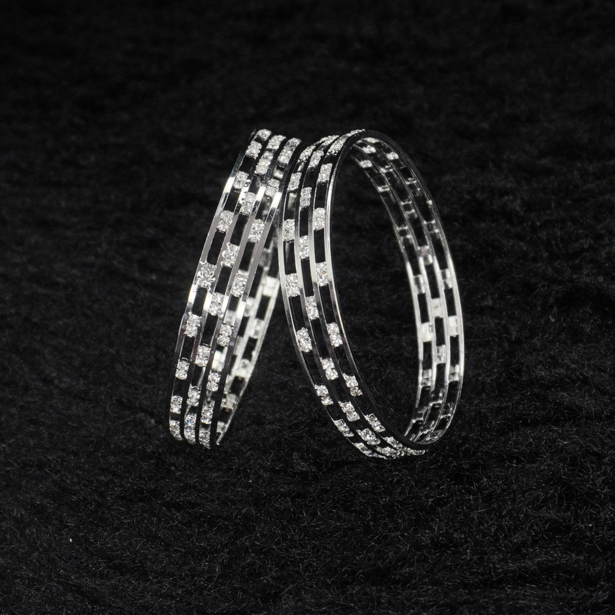Rhodium-Plated Openwork Bangles Set of 2 with White AD Stones – Lightweight Daily & Party Wear