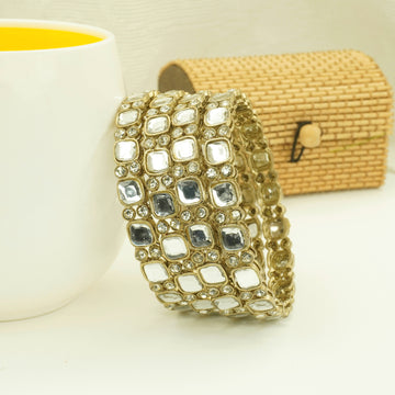 Mehndi-Plated Square Kundan Bangles Set of 4 with White Stones – Antique Bridal Wear