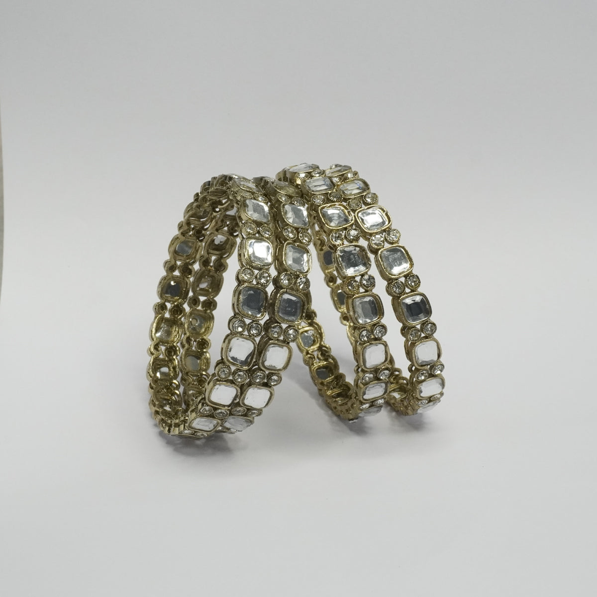 Mehndi-Plated Square Kundan Bangles Set of 4 with White Stones – Antique Bridal Wear