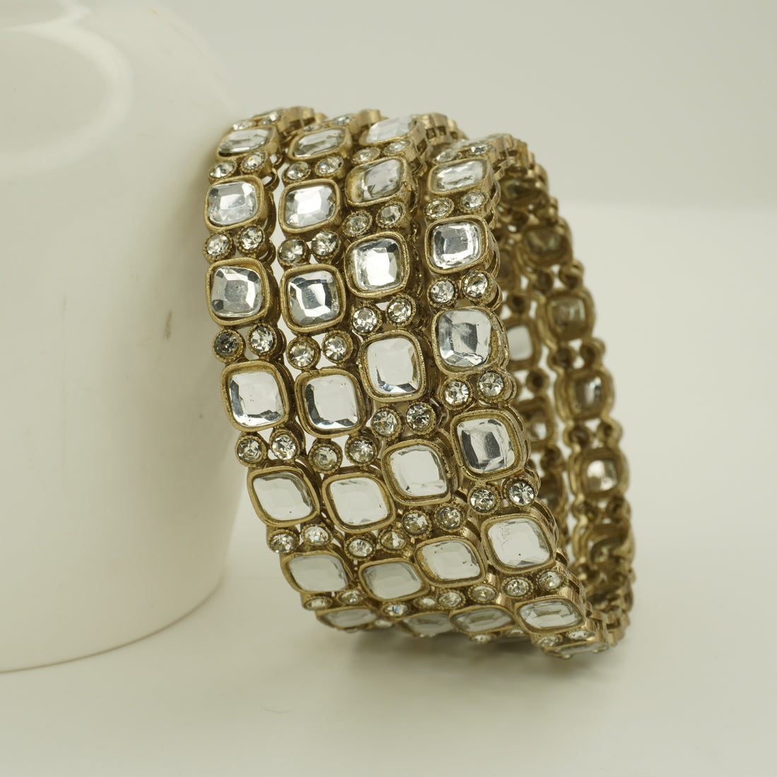 Mehndi-Plated Square Kundan Bangles Set of 4 with White Stones – Antique Bridal Wear
