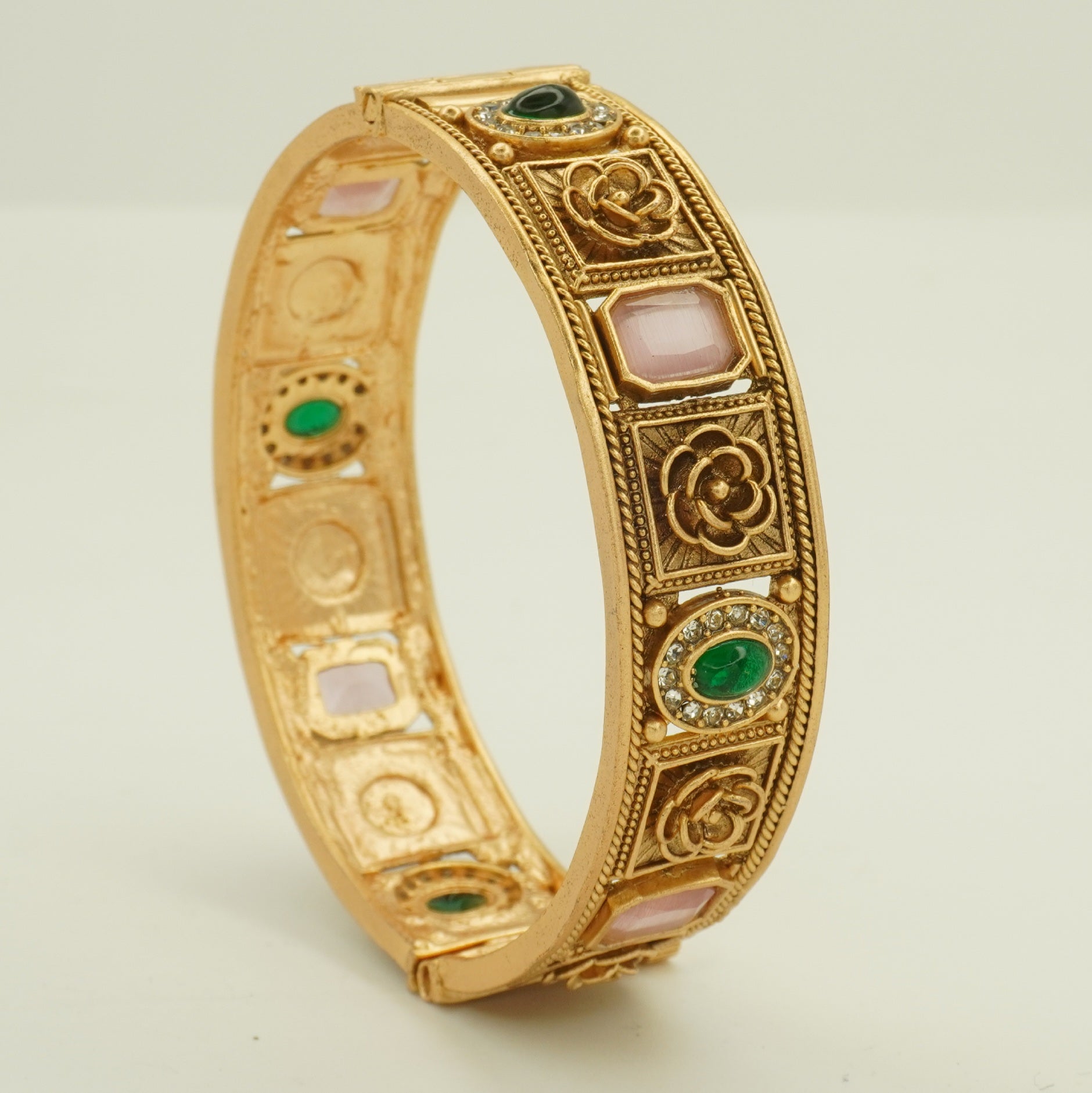 Designer Gold Plated Bridal Bangles Pair for Women – Traditional Floral Stone Wedding Kangan