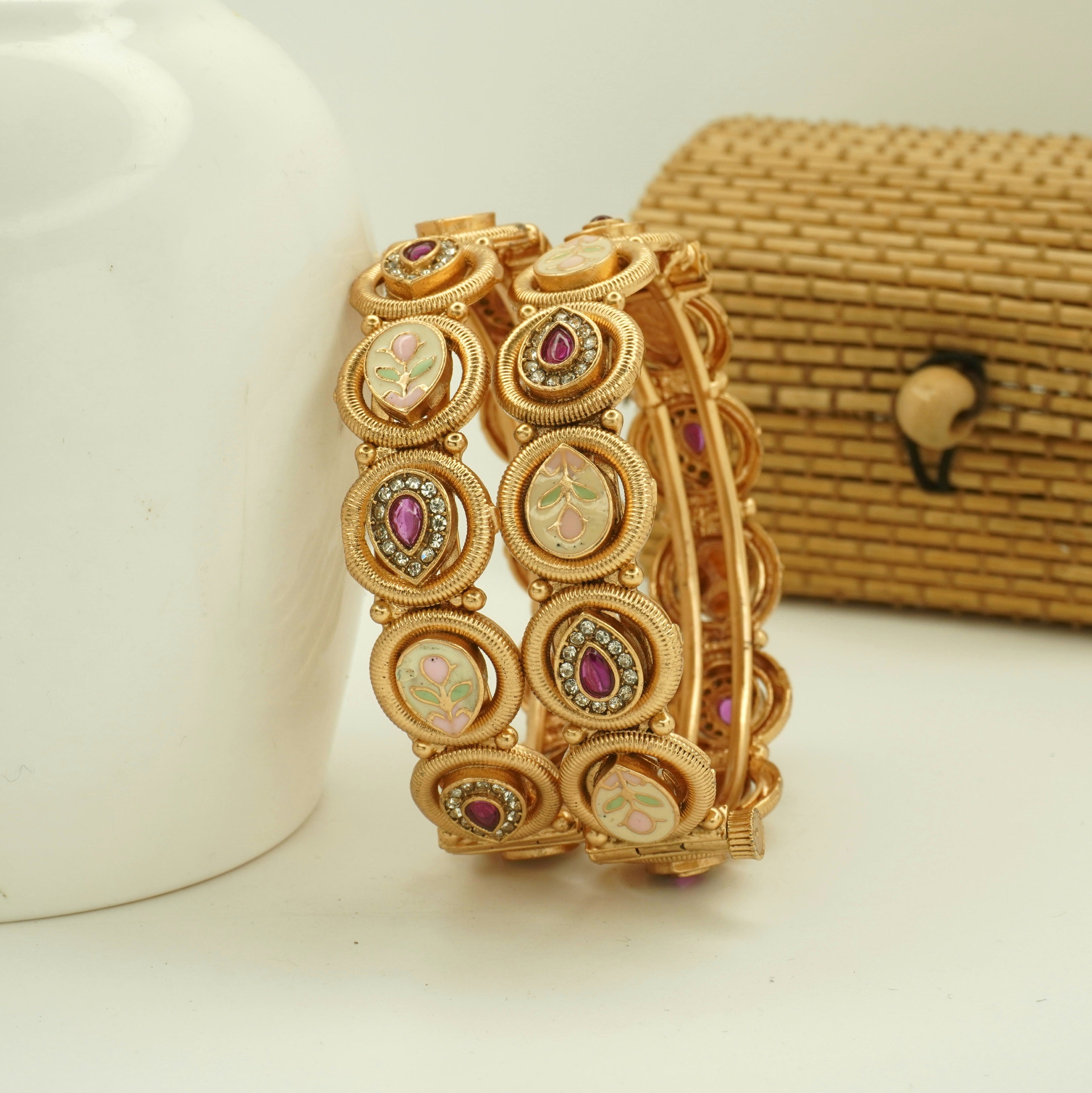 Traditional Gold Plated Meenakari Bridal Kangan Pair – Designer Wedding Bangles for Women