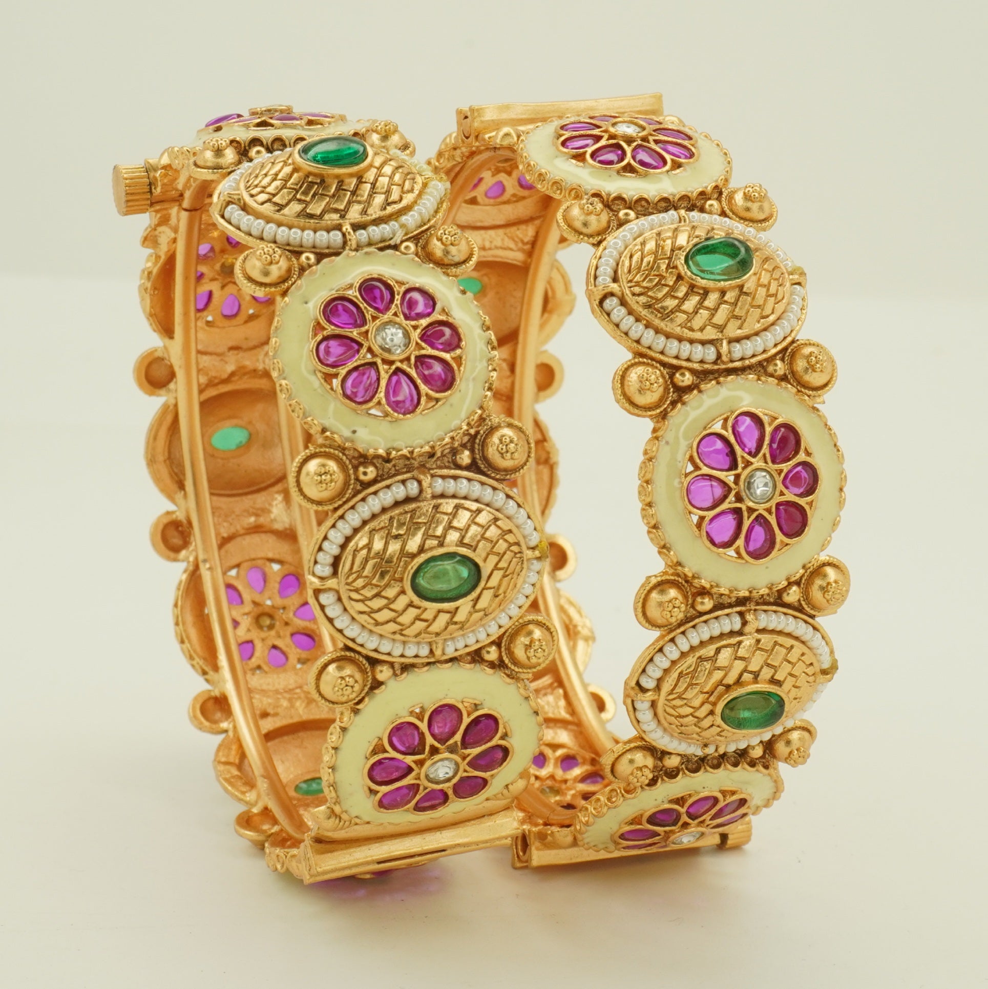 Gold Plated Meenakari Kundan Bangles Pair for Women – Traditional Indian Bridal Wedding Kangan