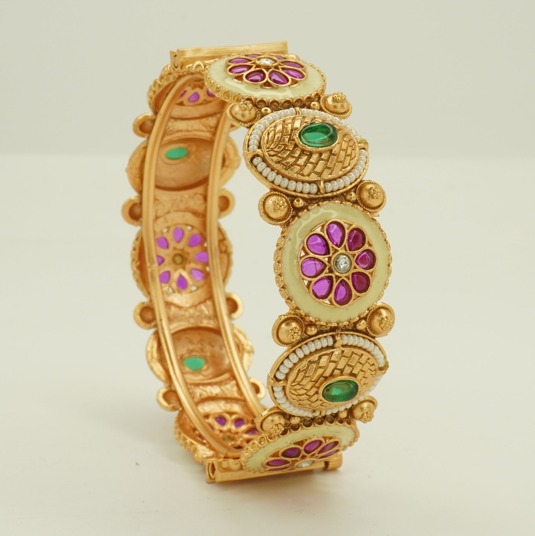 Gold Plated Meenakari Kundan Bangles Pair for Women – Traditional Indian Bridal Wedding Kangan
