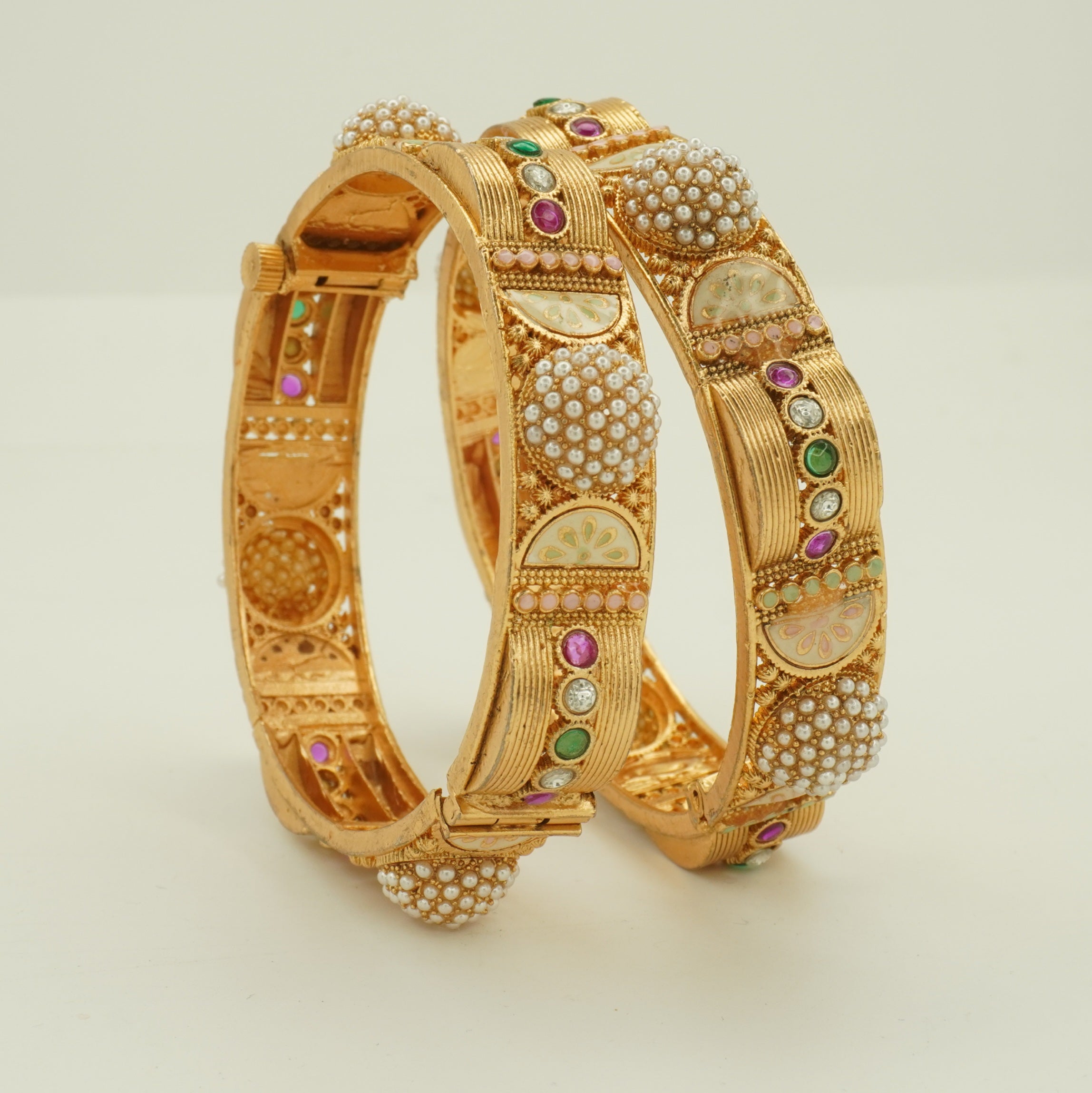Designer Gold Tone Pearl Kangan Bangles Set – Traditional Indian Wedding Party Wear Jewelry
