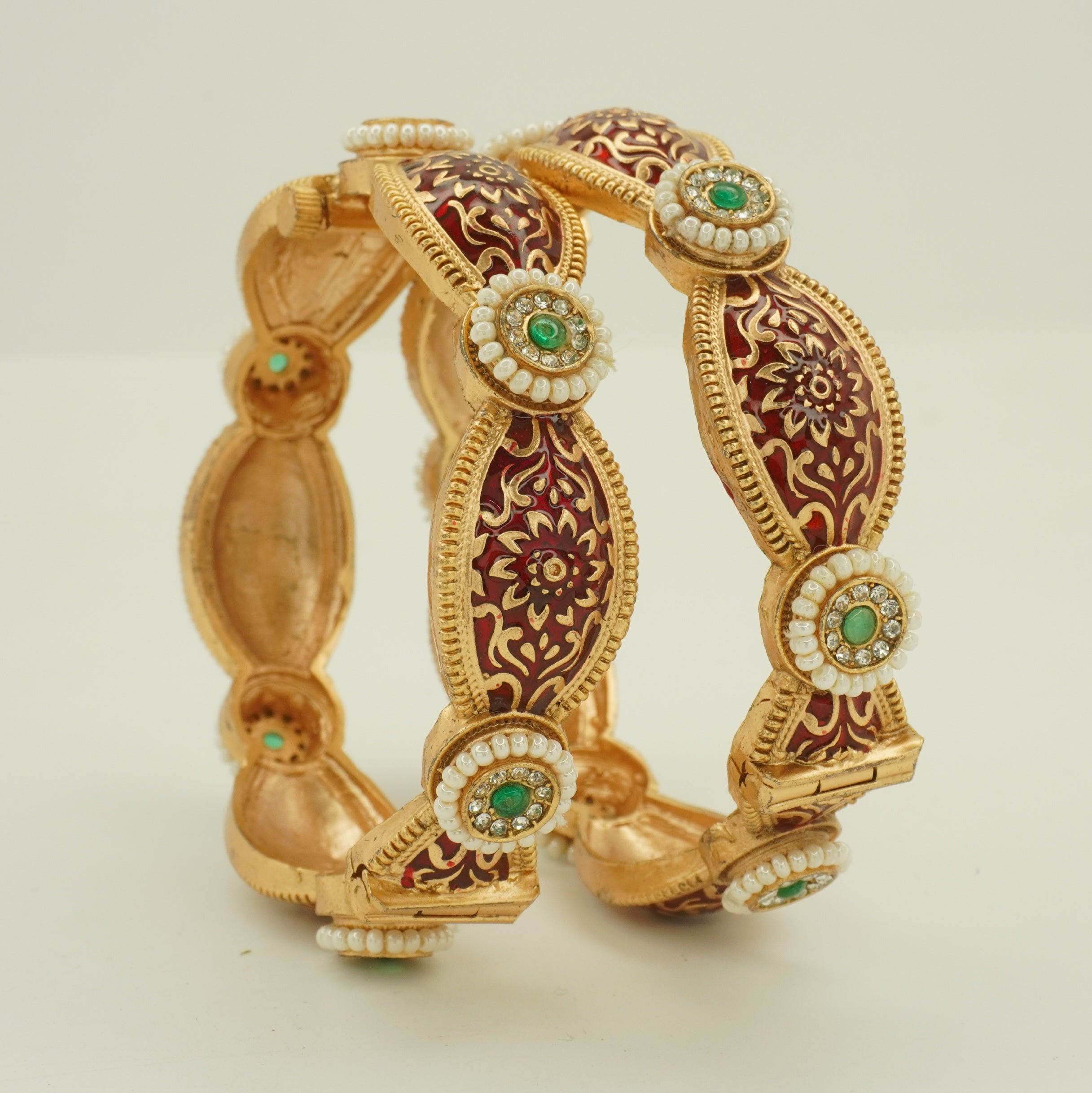 Latest Maroon Meenakari Gold Kangan Pair Traditional Party Wear Bangles for Women