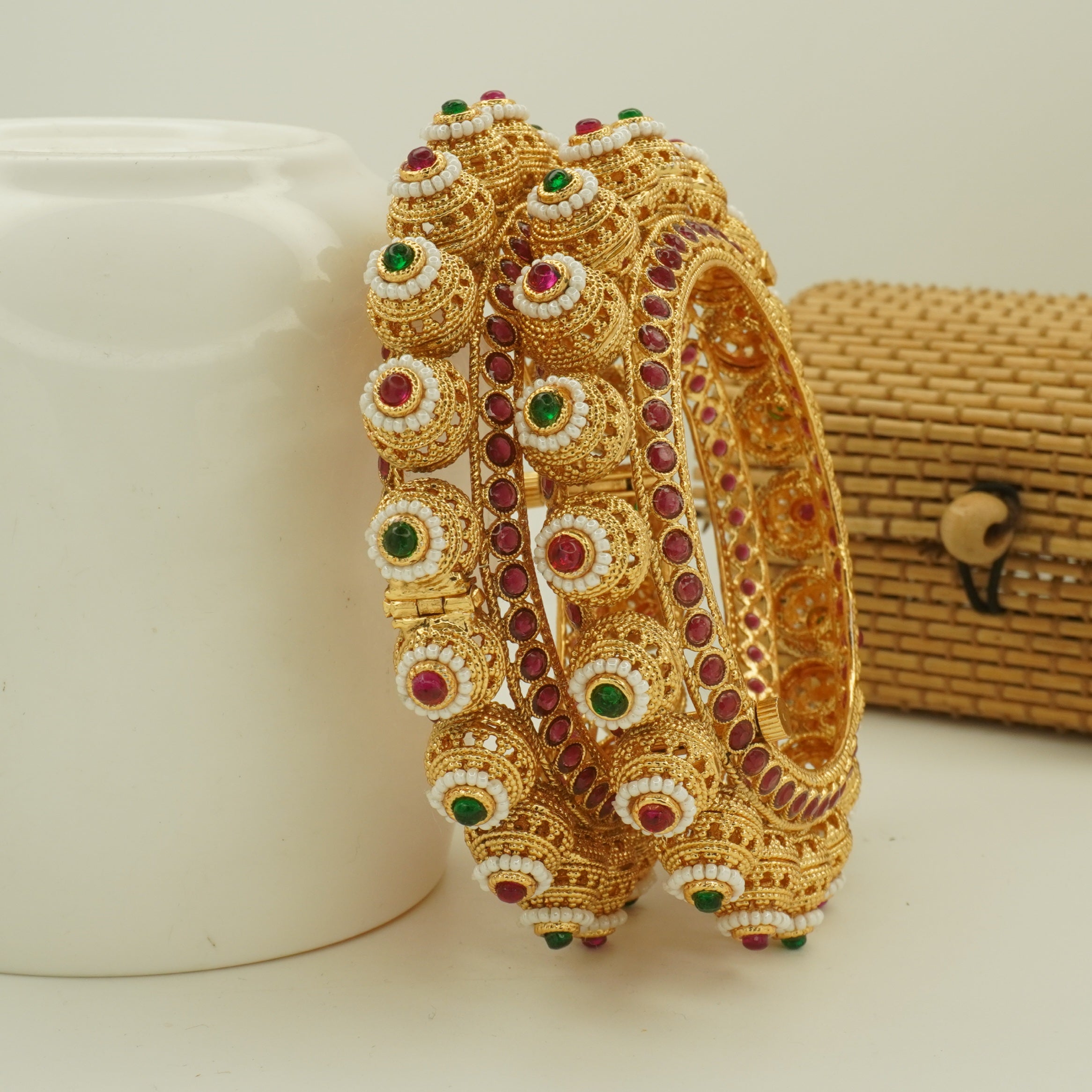 Latest Gold Plated Bridal Bangles Pair for Women Ethnic Party Wear Kangan