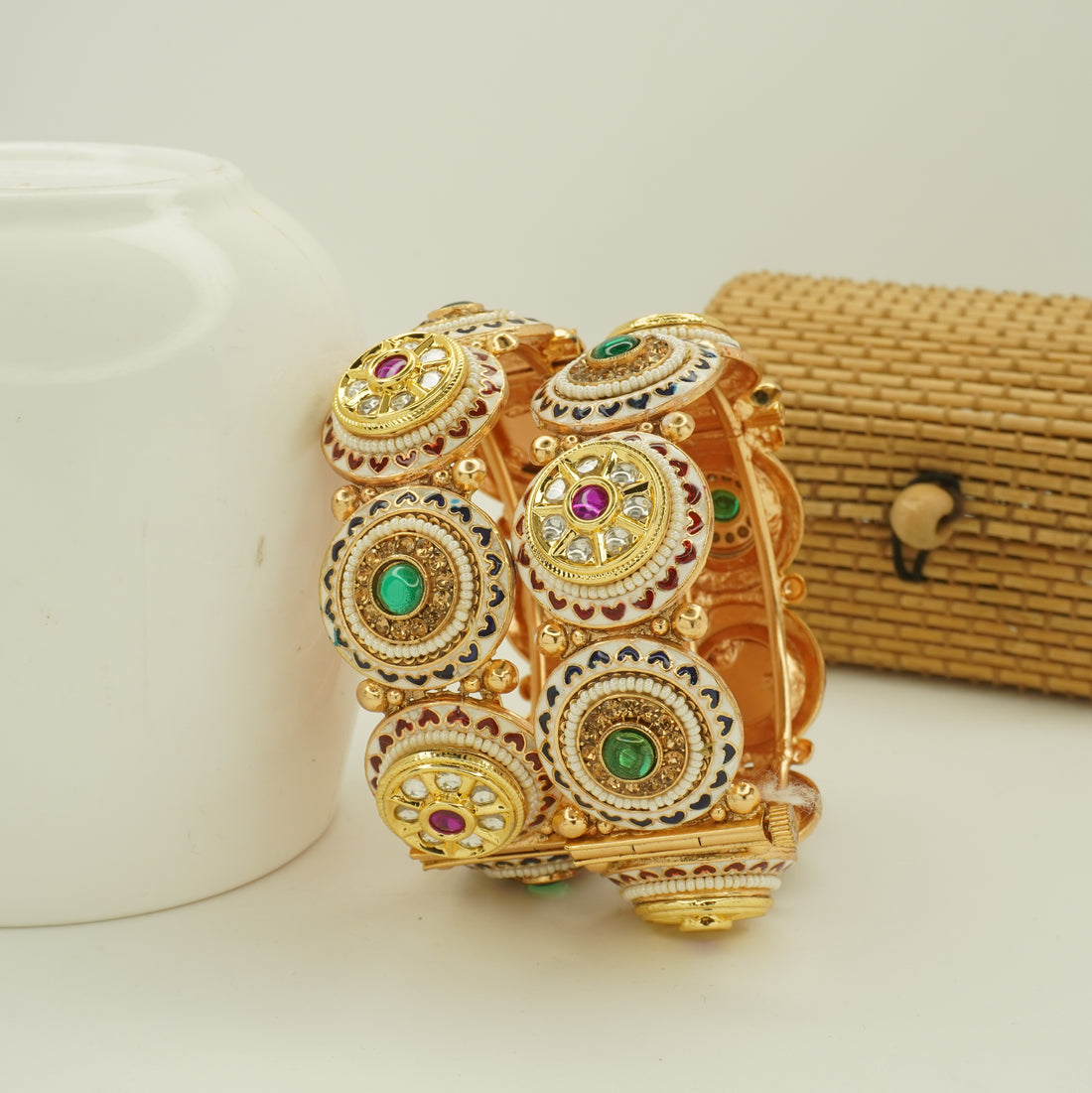 Designer Multicolor Meenakari Kundan Pearl Bangles Pair for Women – Wedding Party Wear Kangan