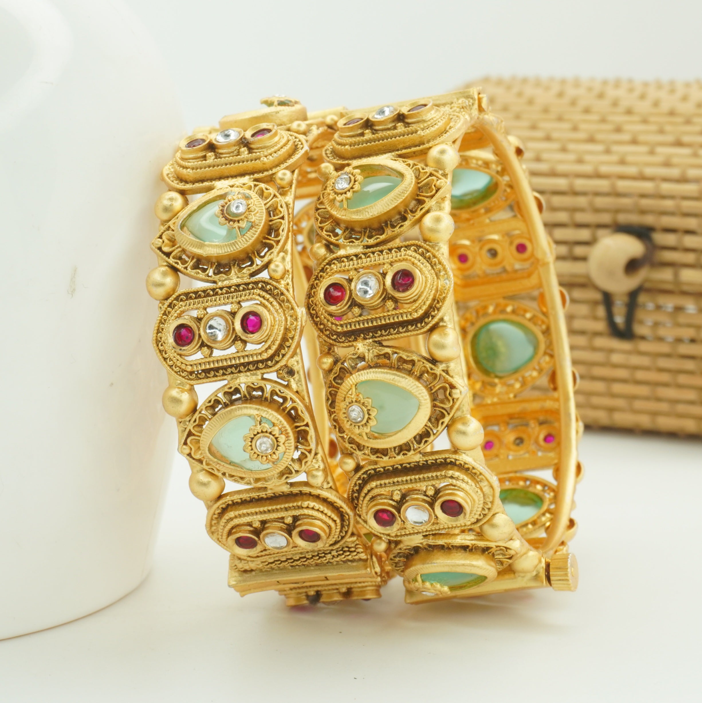 Latest Designer Gold Plated Openable Kangan Bangles Pair for Women Wedding Party Wear
