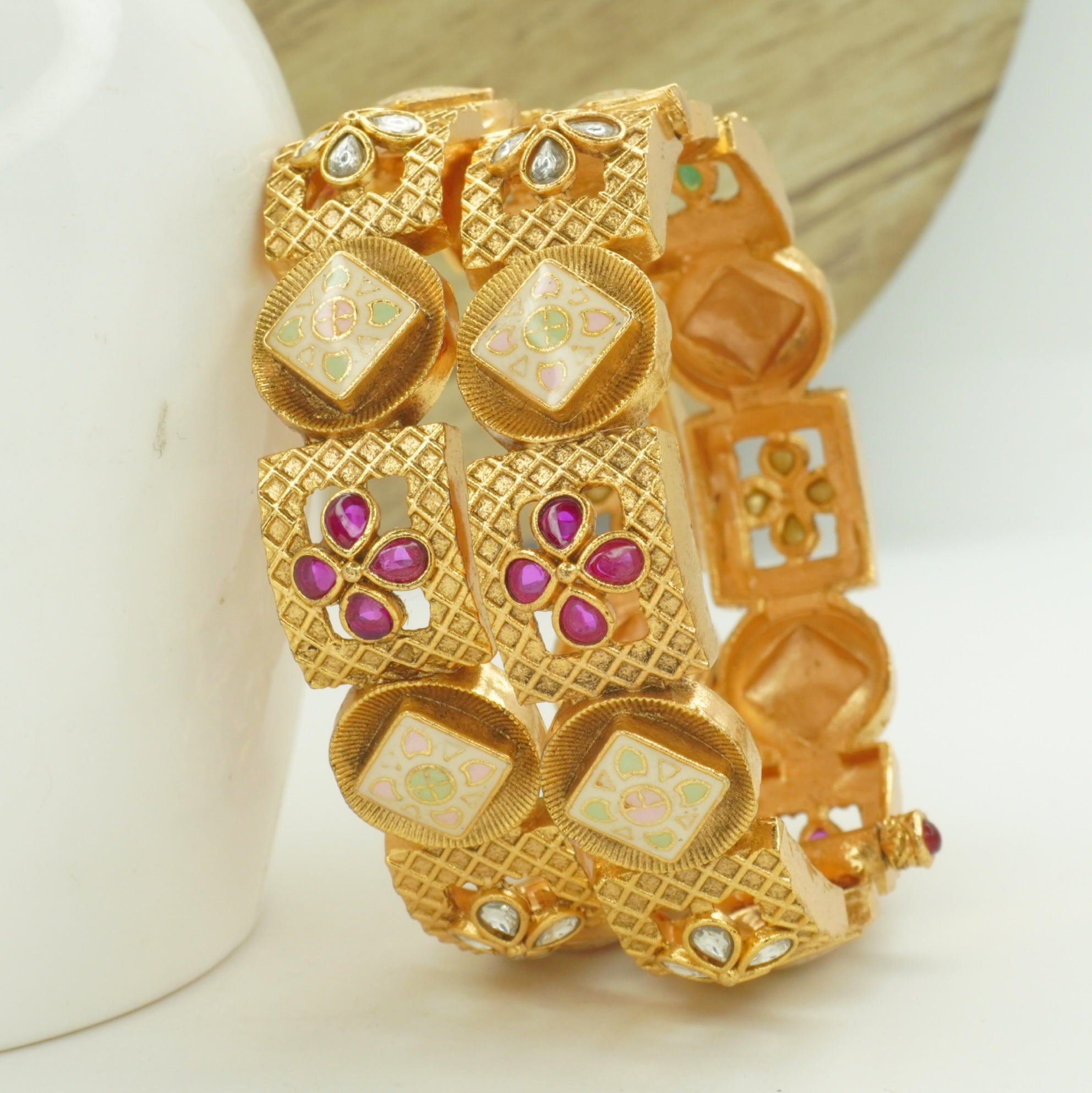 Gold Plated Meenakari Kundan Bangles Set for Women – Traditional Indian Wedding Bridal Jewelry