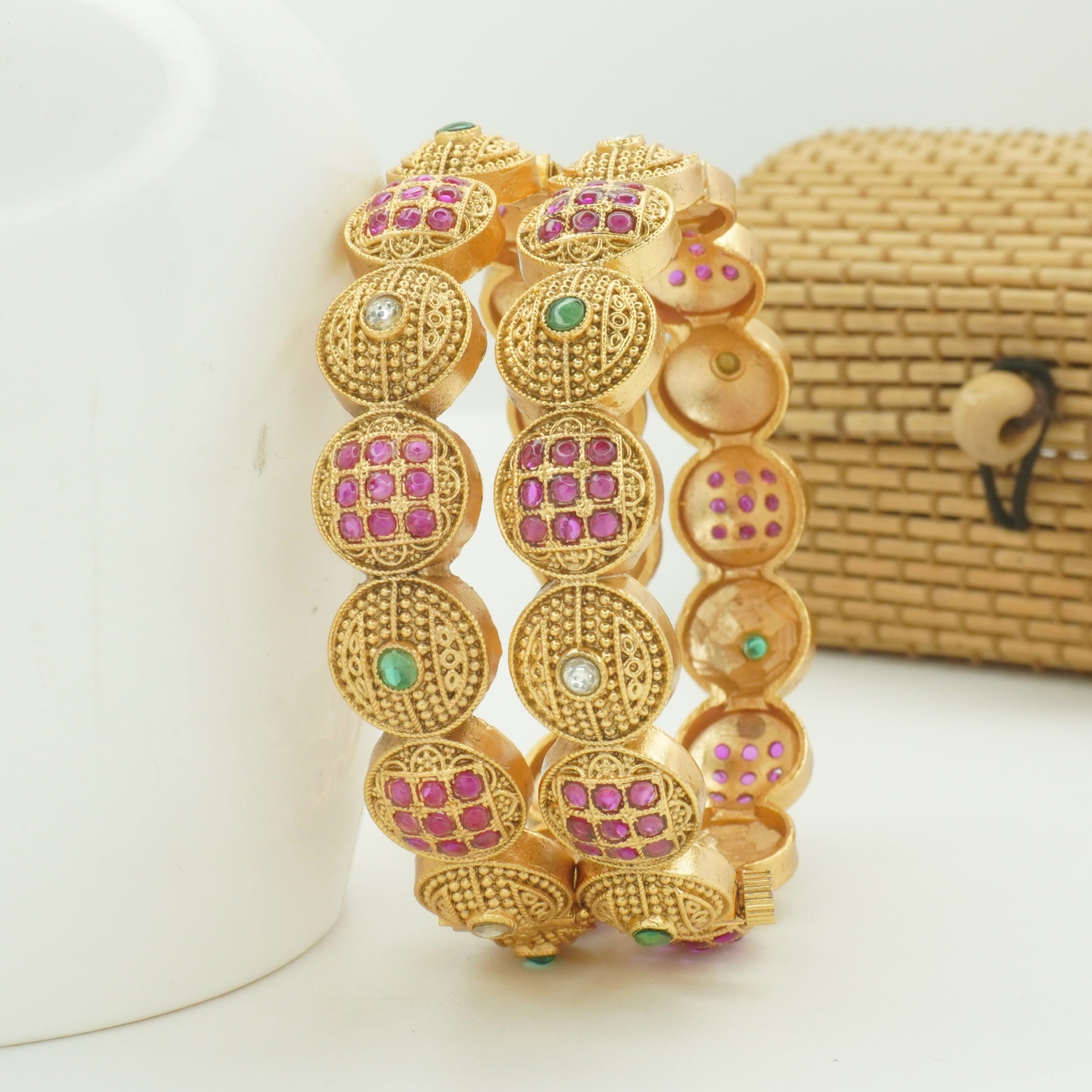 Premium Gold Plated Temple Kangan Bangles Pair for Women Traditional Bridal Wedding Jewellery
