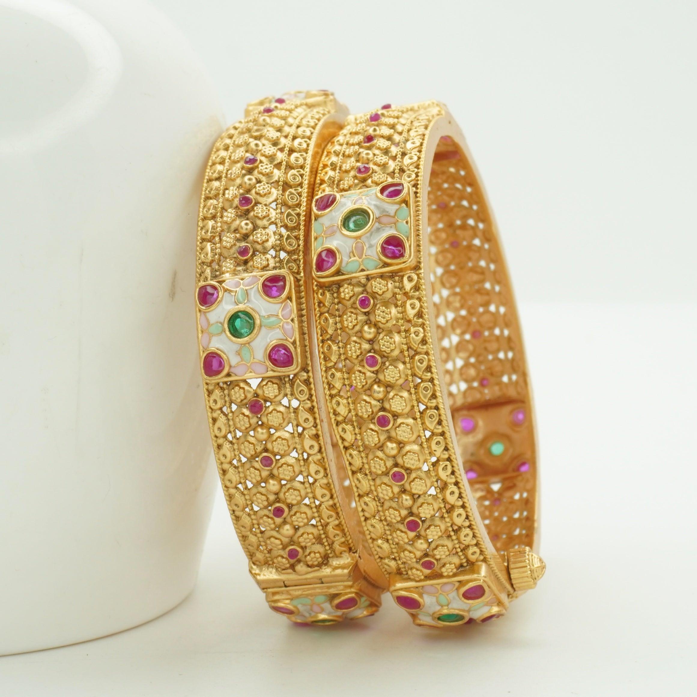 Latest Gold Plated Designer Meenakari Kangan Bangles Pair for Women Traditional Wedding Party Wear