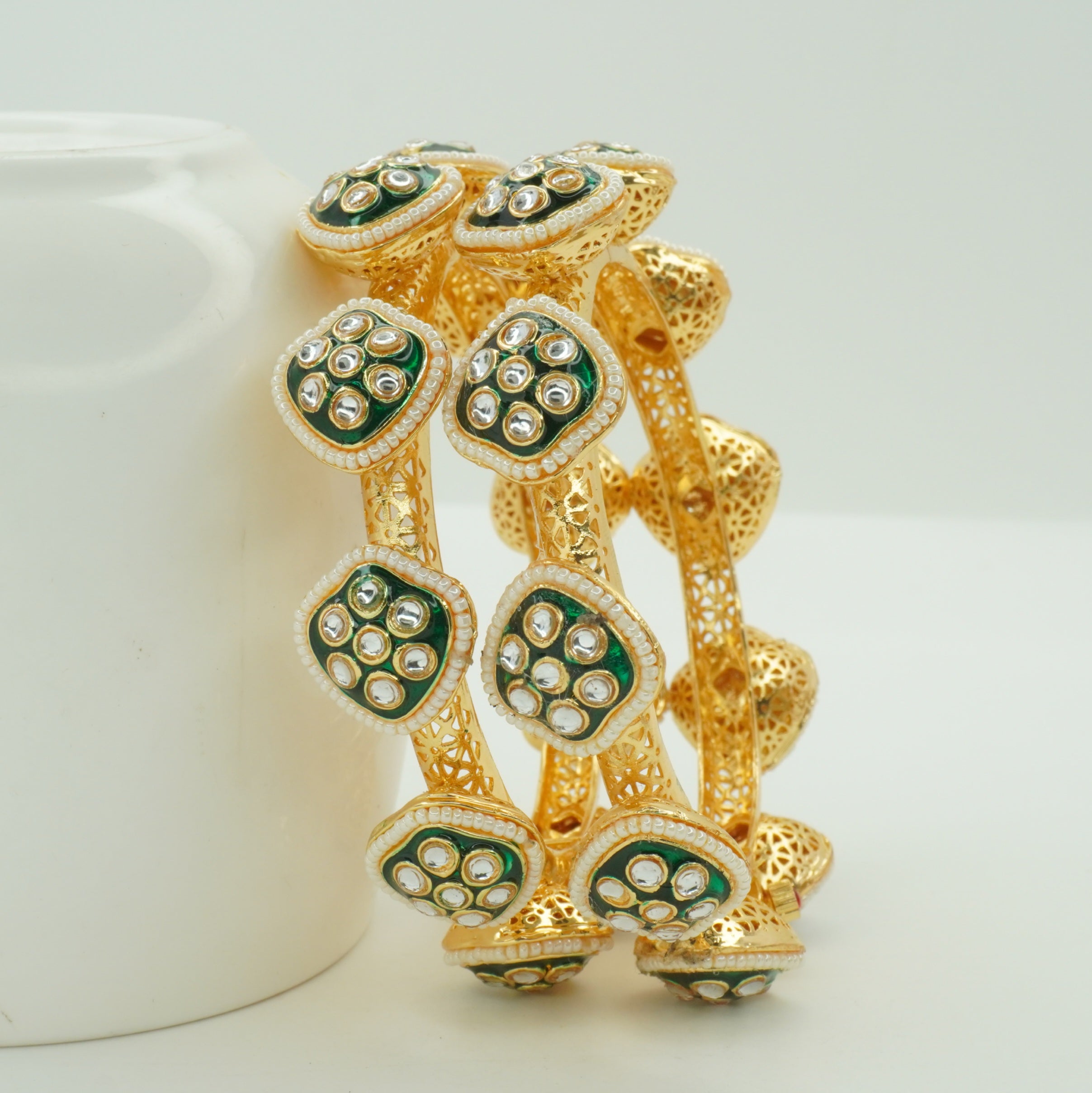 Trending Gold Plated Green Kundan Bangles – Luxury Bridal Wedding Kangan for Women