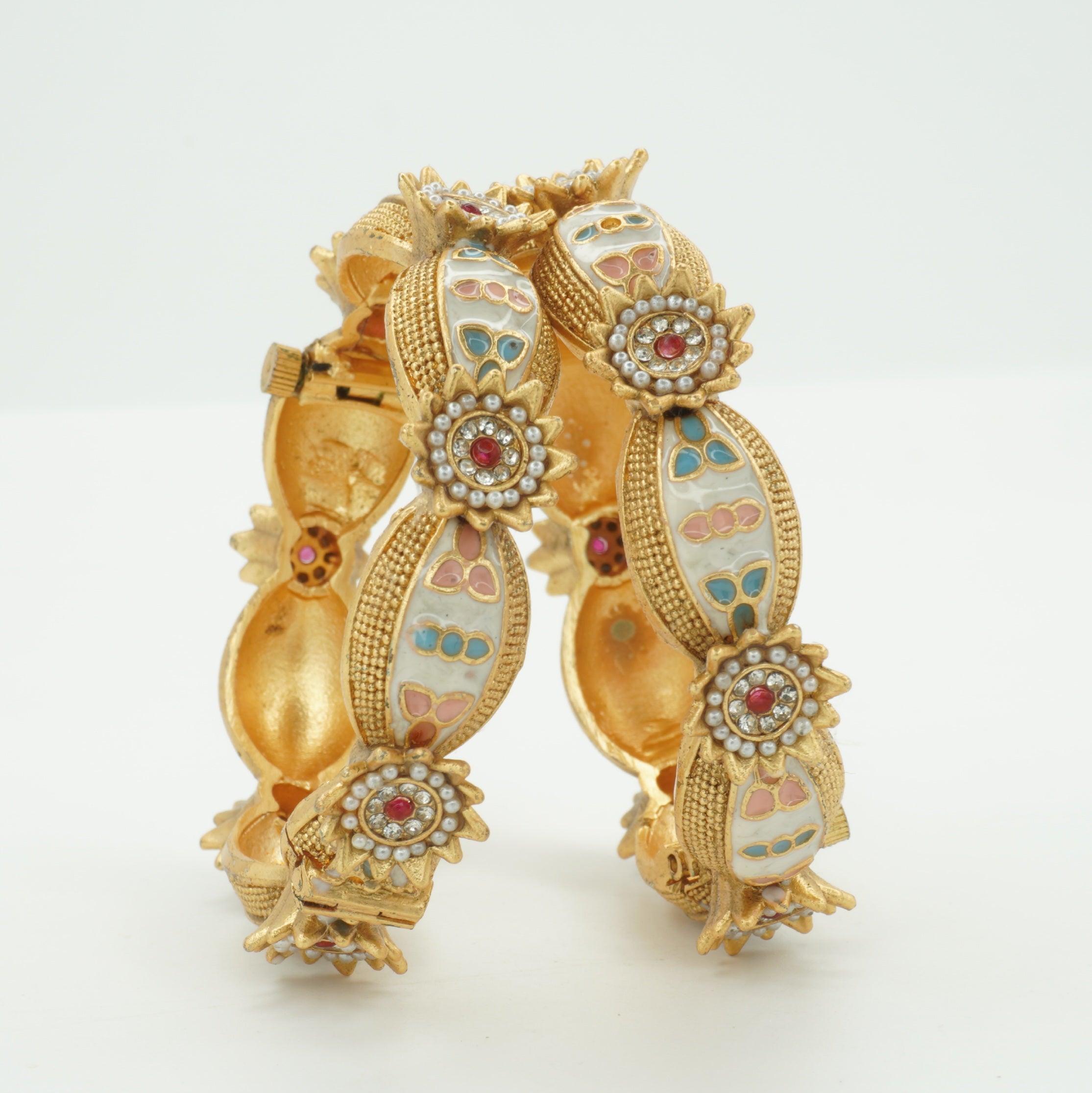 Premium Gold Plated Meenakari Kangan Bangles Pair for Women Traditional Wedding Bridal Party Wear