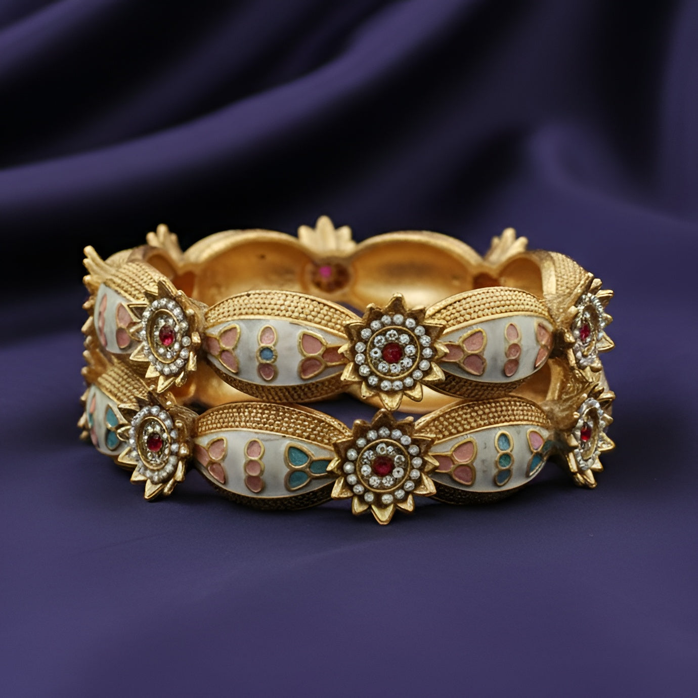 Premium Gold Plated Meenakari Kangan Bangles Pair for Women Traditional Wedding Bridal Party Wear