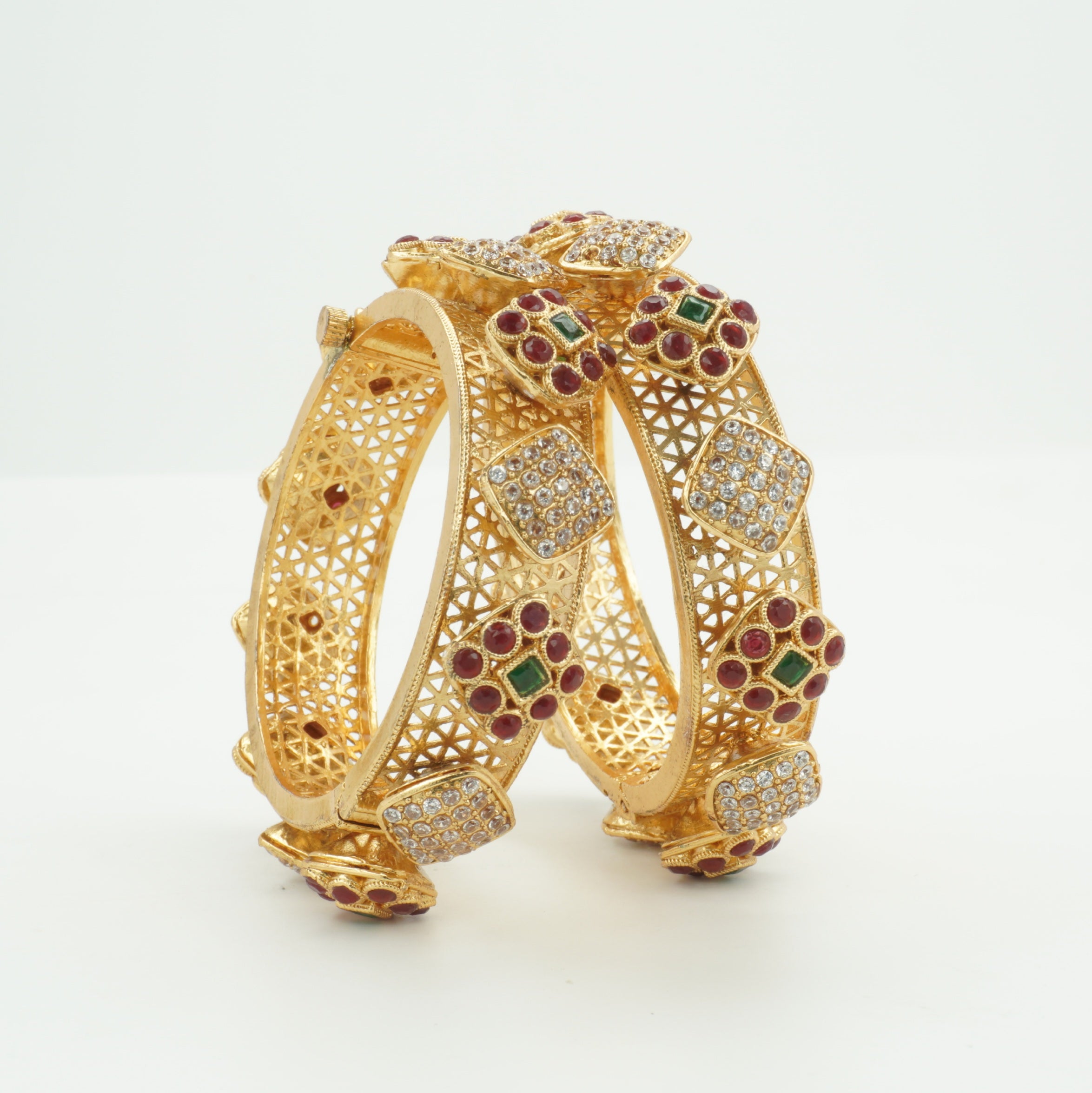 Luxury Gold Plated Ruby Emerald Designer Kangan Bangles for Women | Bridal & Festive Collection