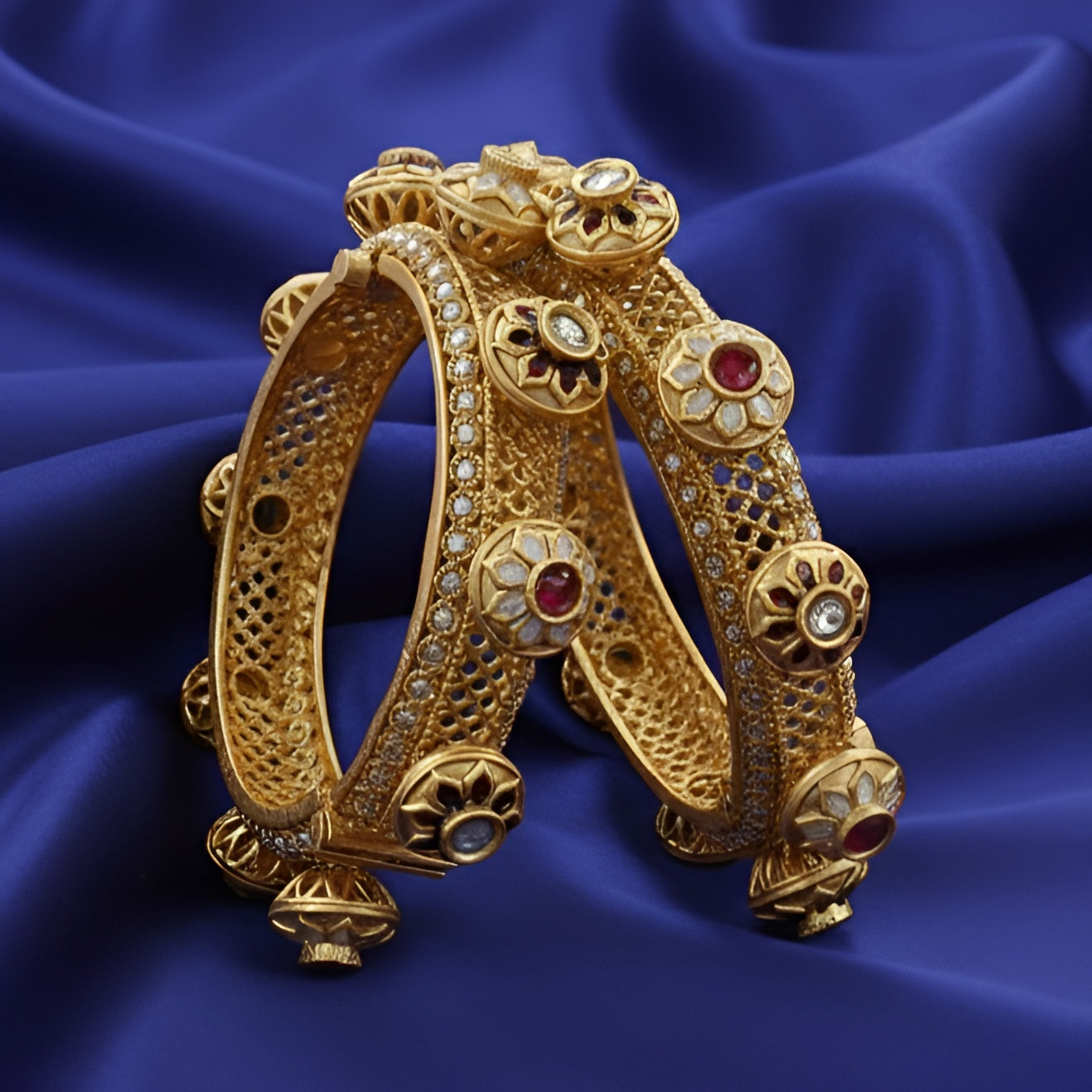 Designer Gold Plated Meenakari Bangles Pair for Women – Pearl Work Wedding Party Wear Kangan