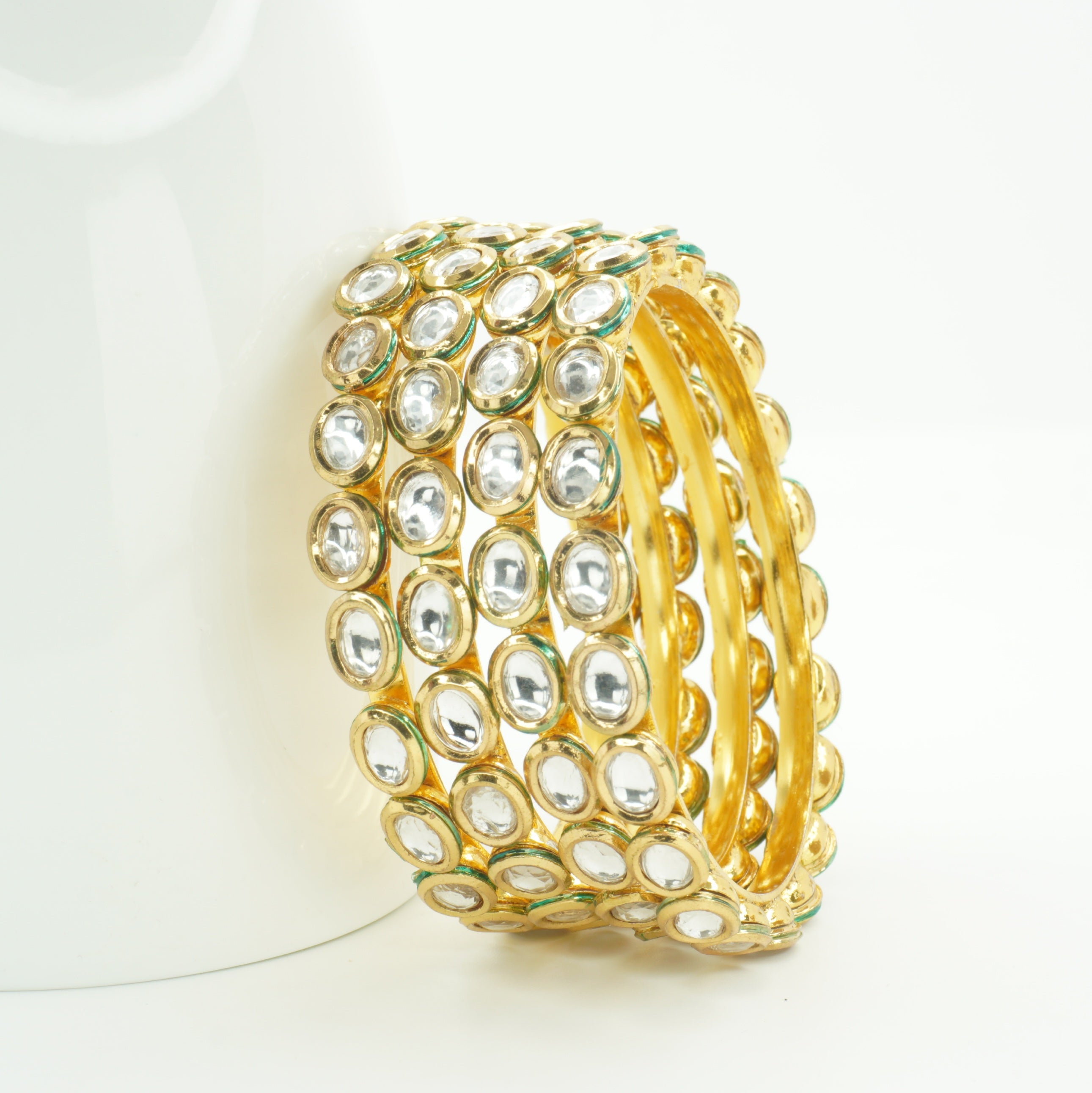 Premium Gold Plated Kundan Bangles Set for Women Bridal Wedding Party Wear Traditional Indian Chudi Set