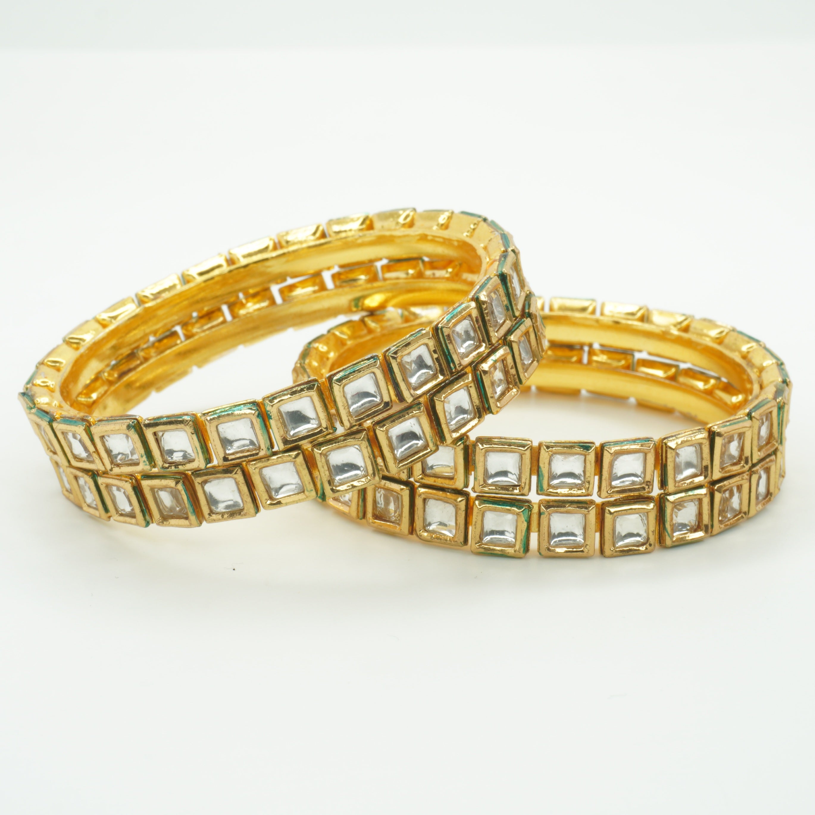 Premium Traditional Gold Plated Square Kundan Bridal Bangles Set for Wedding Wear