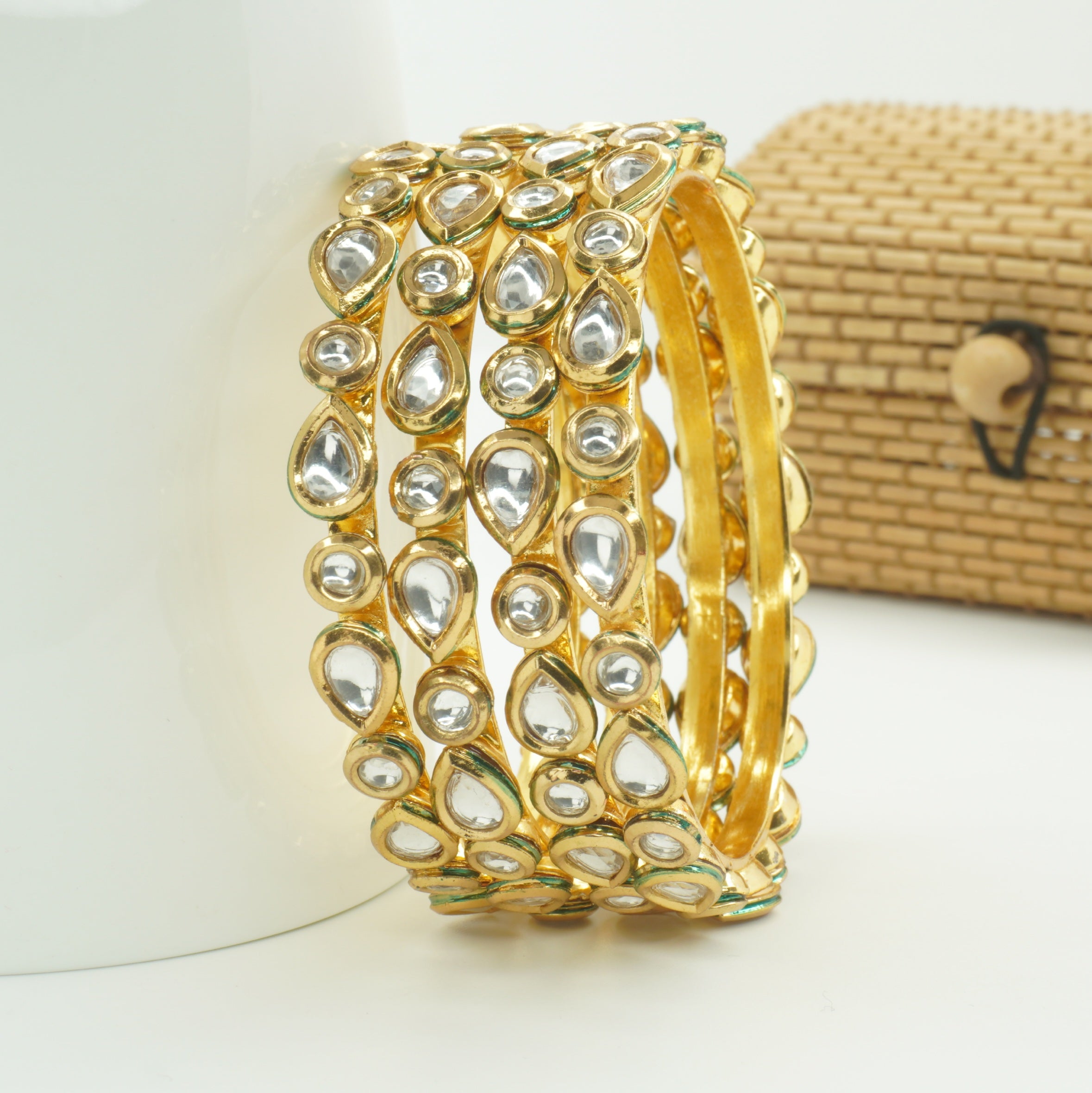 Indian Gold Plated Kundan Bangles Set – Traditional Bridal Ethnic Jewelry Gift for Women